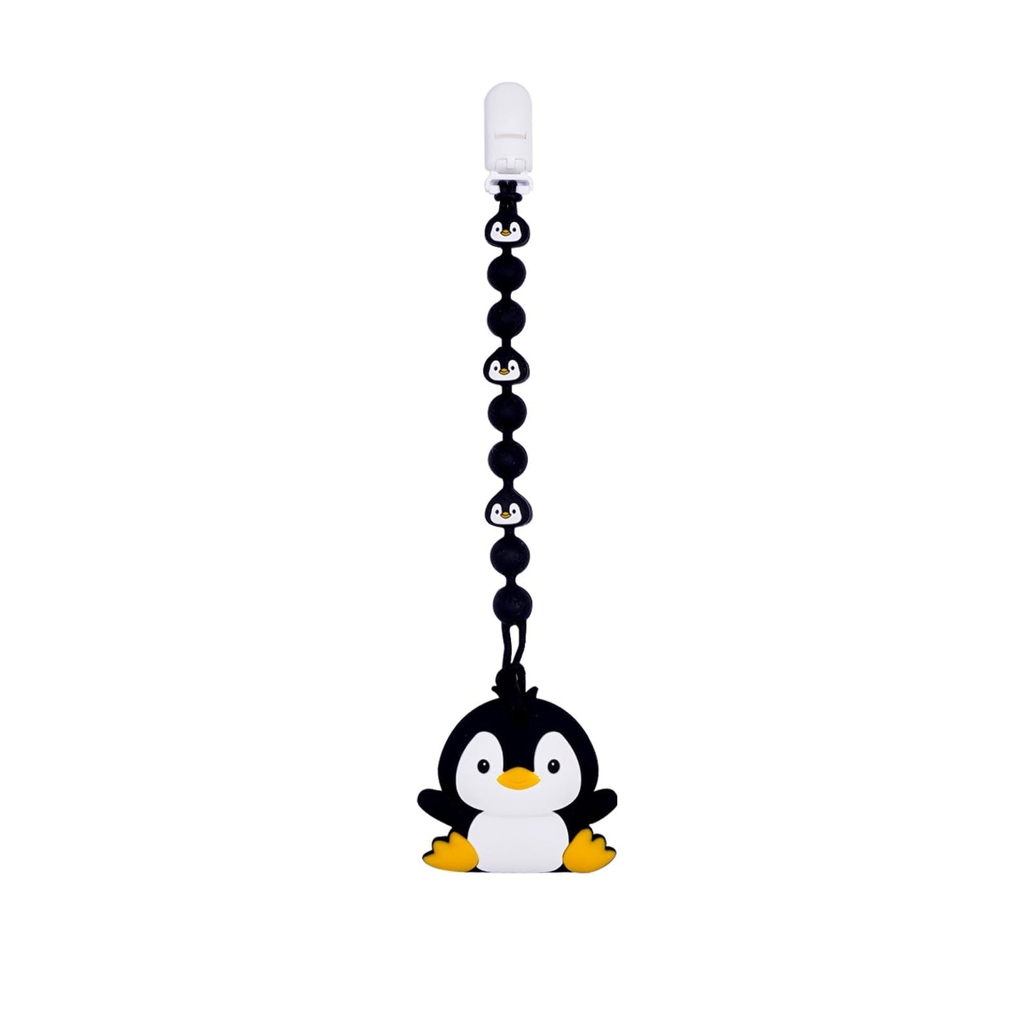 Cute Animal Baby Food Grade Silicone Teether Toy with One Piece Design Pacifier Clip Holder,Teething Pain Relief Toys Gift Set for 3 Months+ Boys and Girls,Freezer Safe,BPA Free (Penguin)