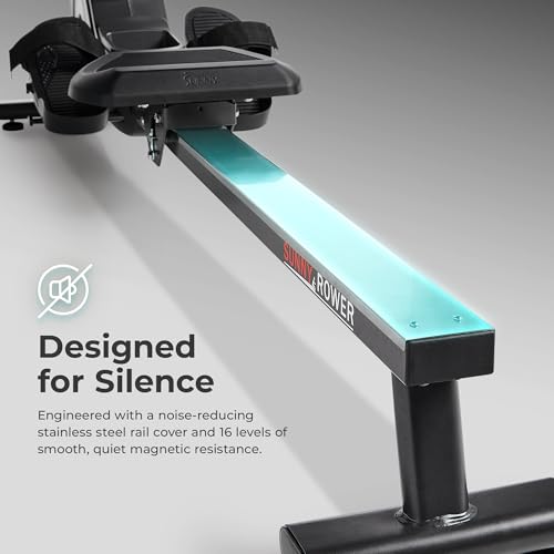 Sunny Health & Fitness Smart Compact Magnetic Rowing Machine with Stainless Steel Slide Rail – Magnetic Resistance Rower for Low-Impact Full-Body Workouts and Users up to 300 LB - SF-RW523043