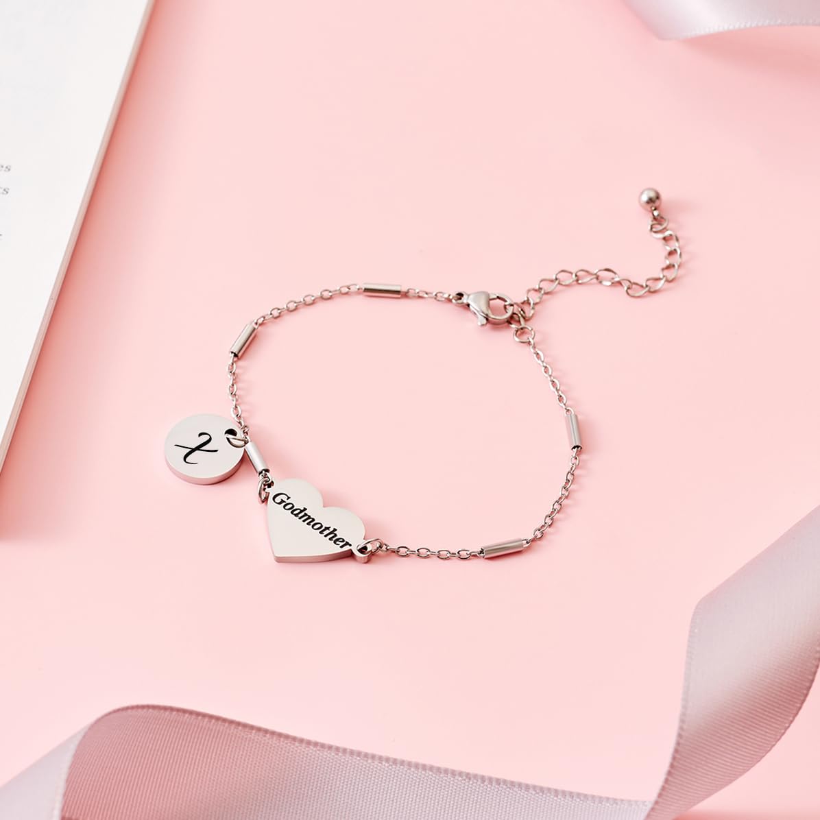 CHENVA Godmother Gifts Initial Bracelet Bangle for Women Gift for Godmother from Goddaughter (Godmother Bracelet X)