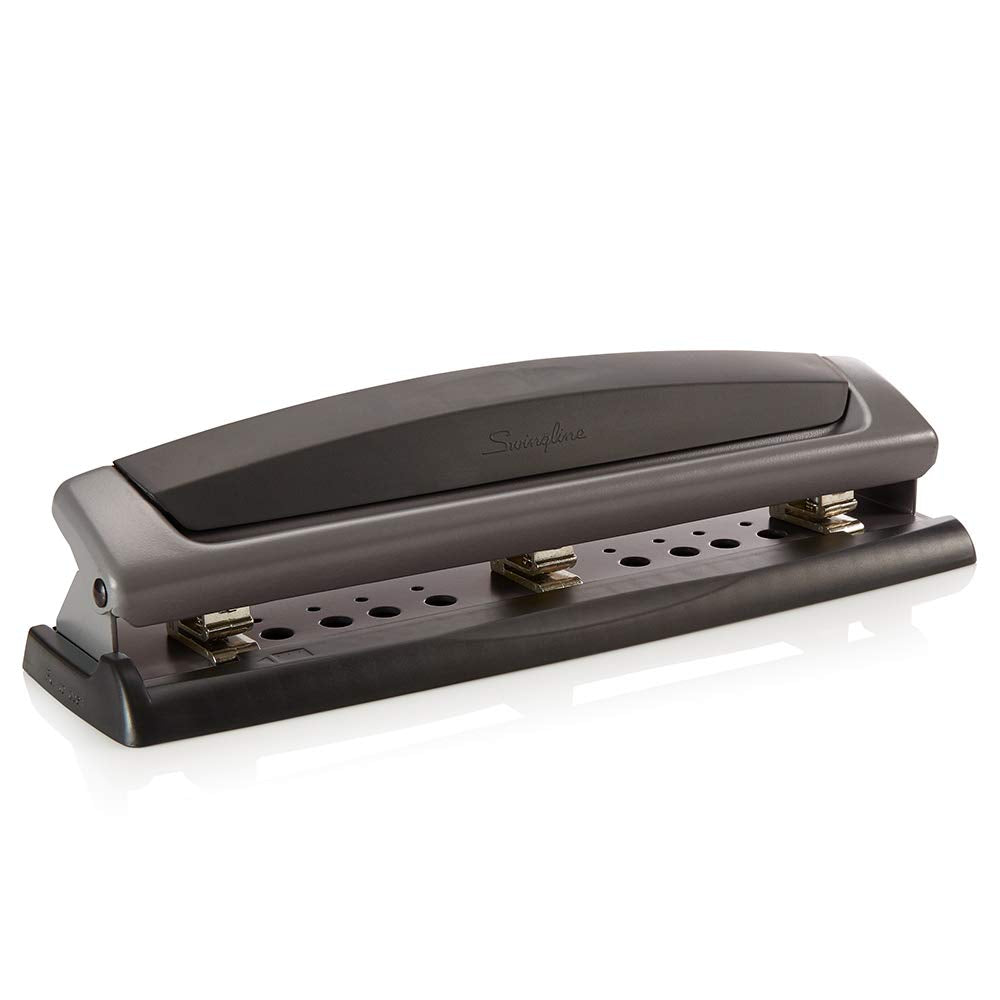 Swingline 3 Hole Punch, 10 Sheet Capacity Three Hole Puncher 3 Ring, Adjustable 2-3 Hole Paper Punch, Precision Pro, Black & Silver (74037)