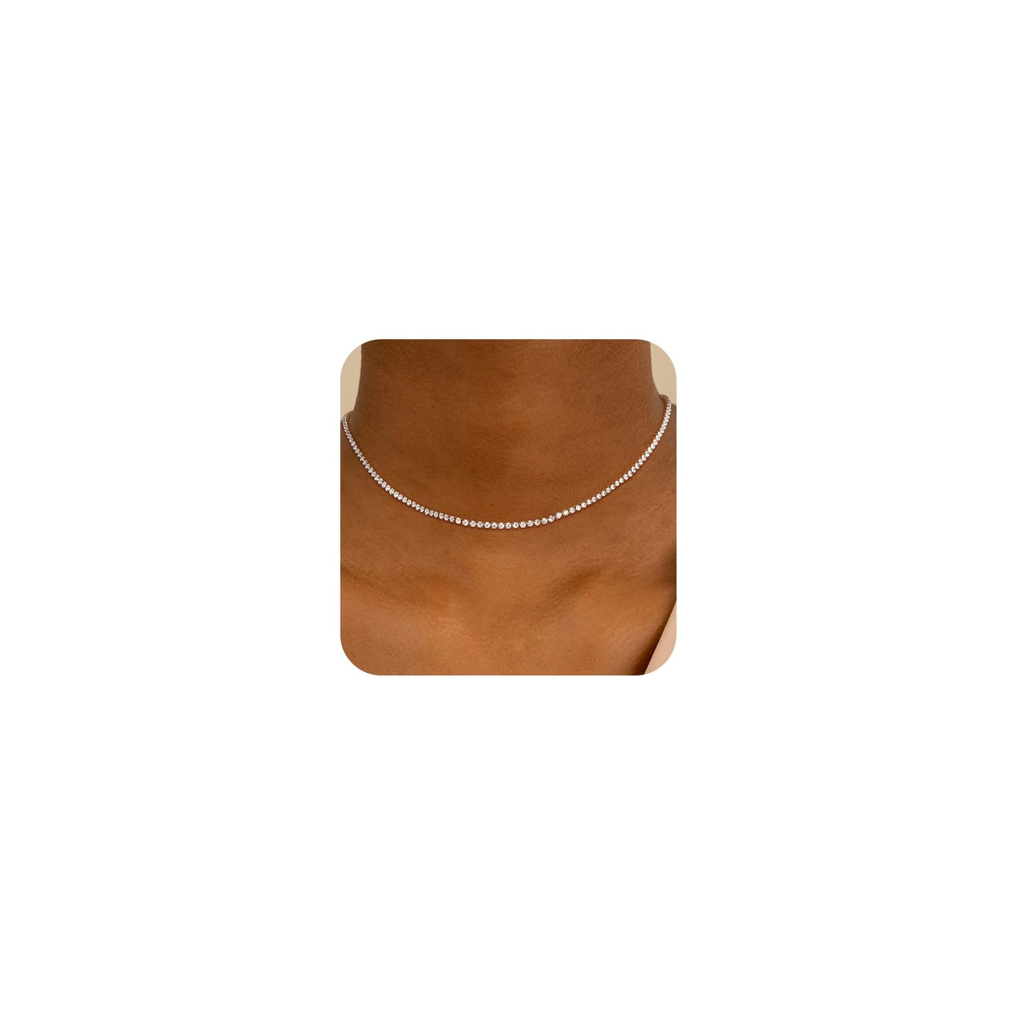 Collar de tenis para mujer, chapado en oro de 14 quilates/plata de ley con circonita cúbica, gargantilla delicada con diamantes de imitación para mujer