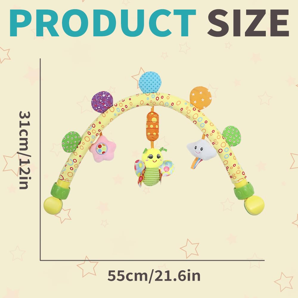 Caterbee Travel Arch Bassinet Toys for Infant & Toddlers, Baby Crib Stroller Accessory & Pram Activity Bar Toy for Senses and Motor Skills Development Indoor and Outdoor