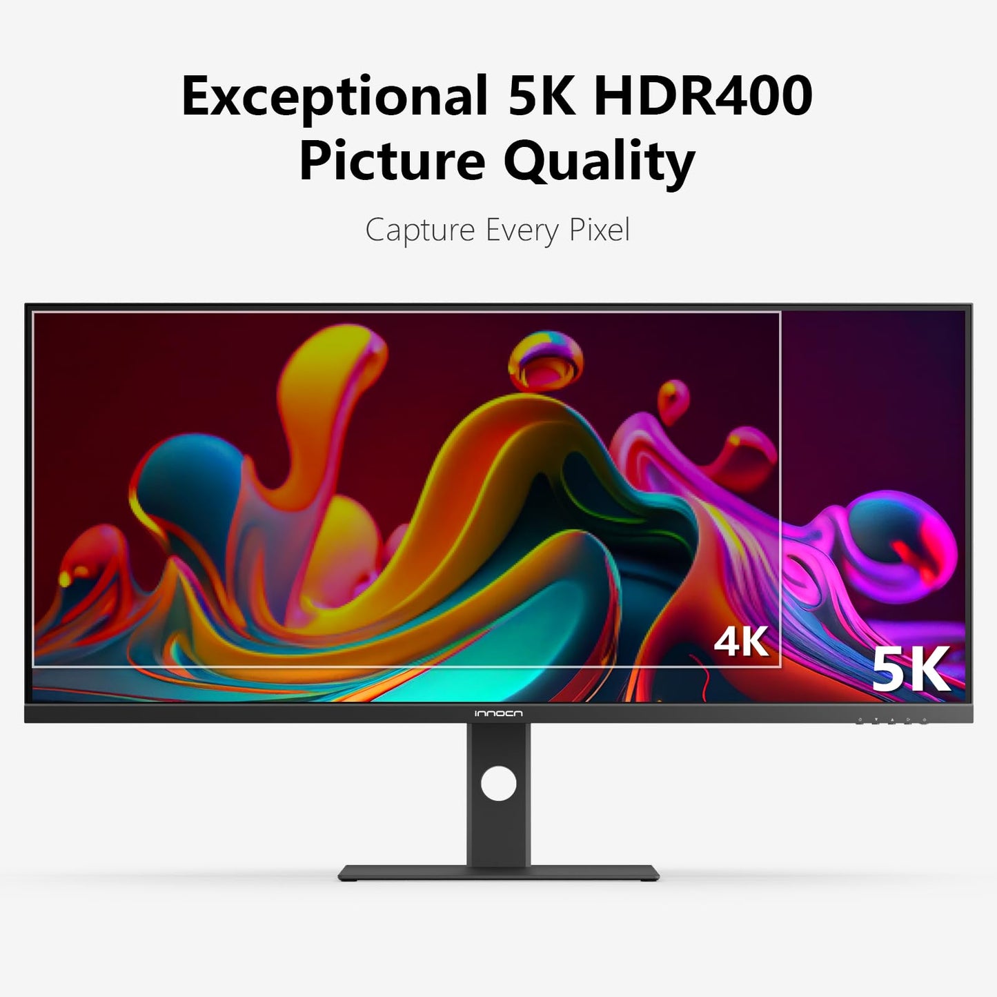 INNOCN 40 Inch 5K 5120 x 2160p Ultrawide Monitor for Laptop, 21:9, 100Hz, IPS, HDMI, DP, FreeSync, HDR400, USB-C, DeltaE<2, Built-in Speakers, Height Adjustable, Black - 40C1U