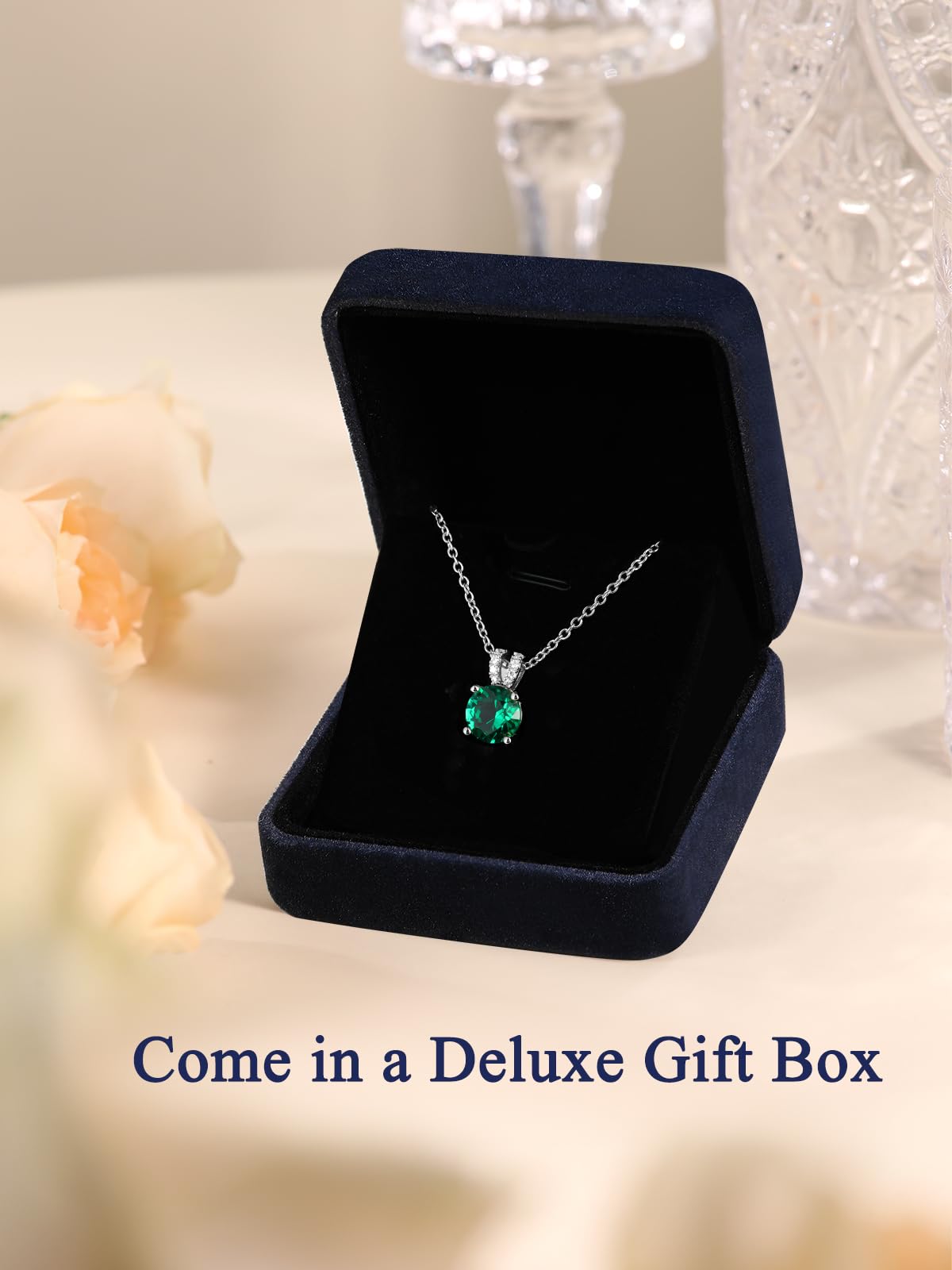 CYW 1 Carat Green Emerald Small Round Necklace for Women 925 Sterling Silver Solitaire Pendant Necklace