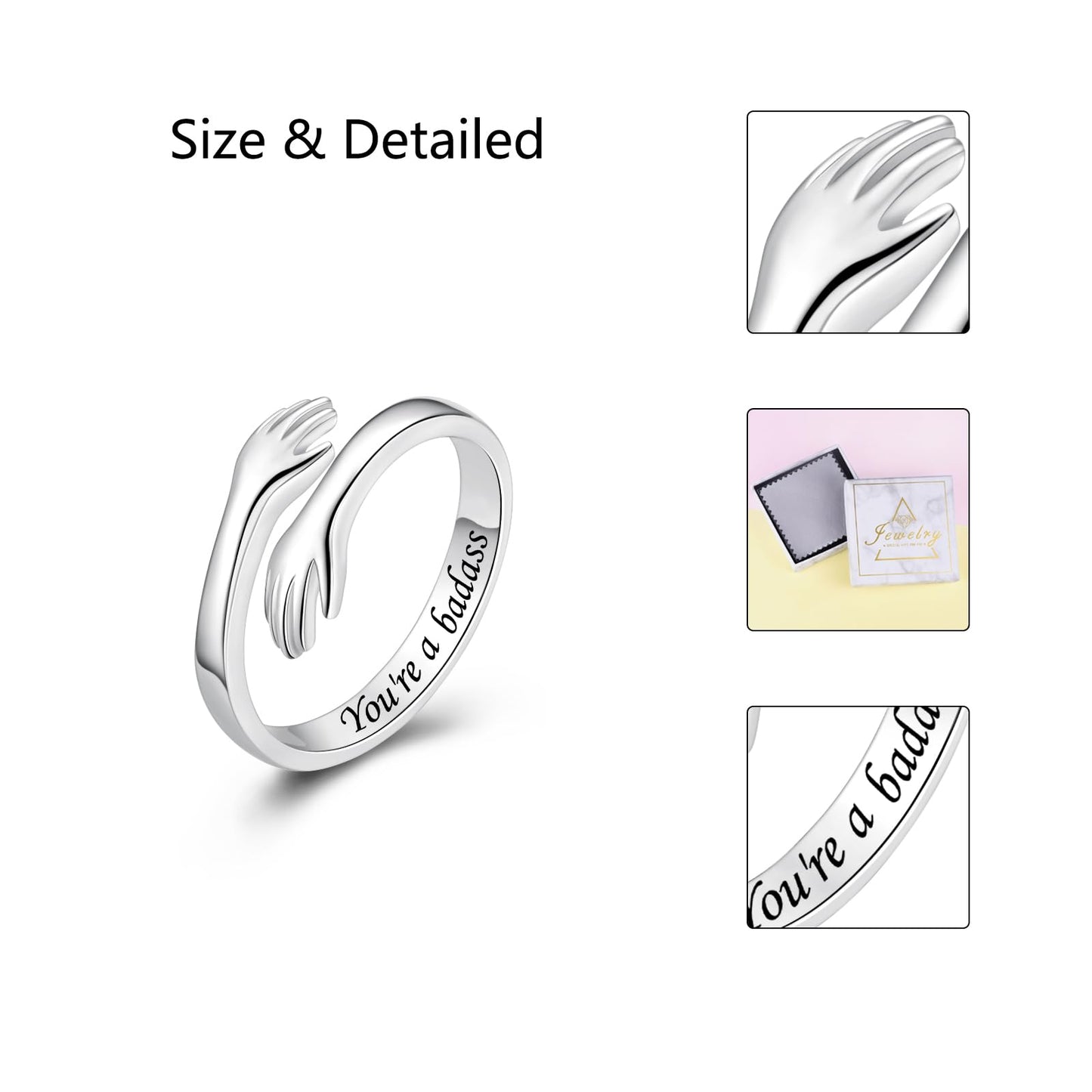 ACJFA Hug Rings for Women Sterling Silver Adjustable Ring Thumb Ring Birthday Mother Gifts Jewelry(You're a *)