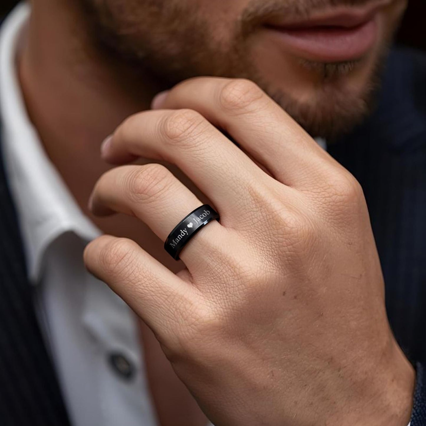 VNOX Customize Jewelry 6MM Black Stainless Steel Beveled Edge Matte Brushed Finish Rings for Men Women,Size 8