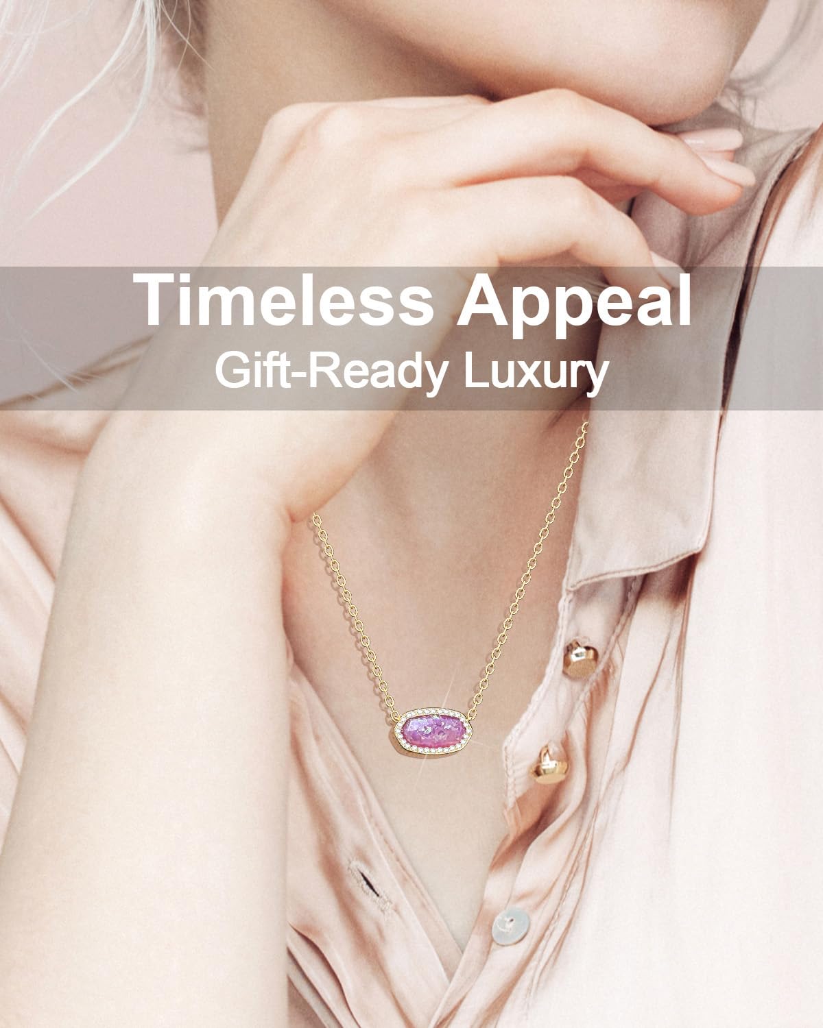 AICase 18K Gold Plated Pendant Necklace for Women,Diamond Rhinestone Dainty Fashion Jewelry,Anniversary Wedding Birthday Gifts for Women/MoM/Sister/Friends/Her/Wife/Grandma/Coworker_Glitter Pink