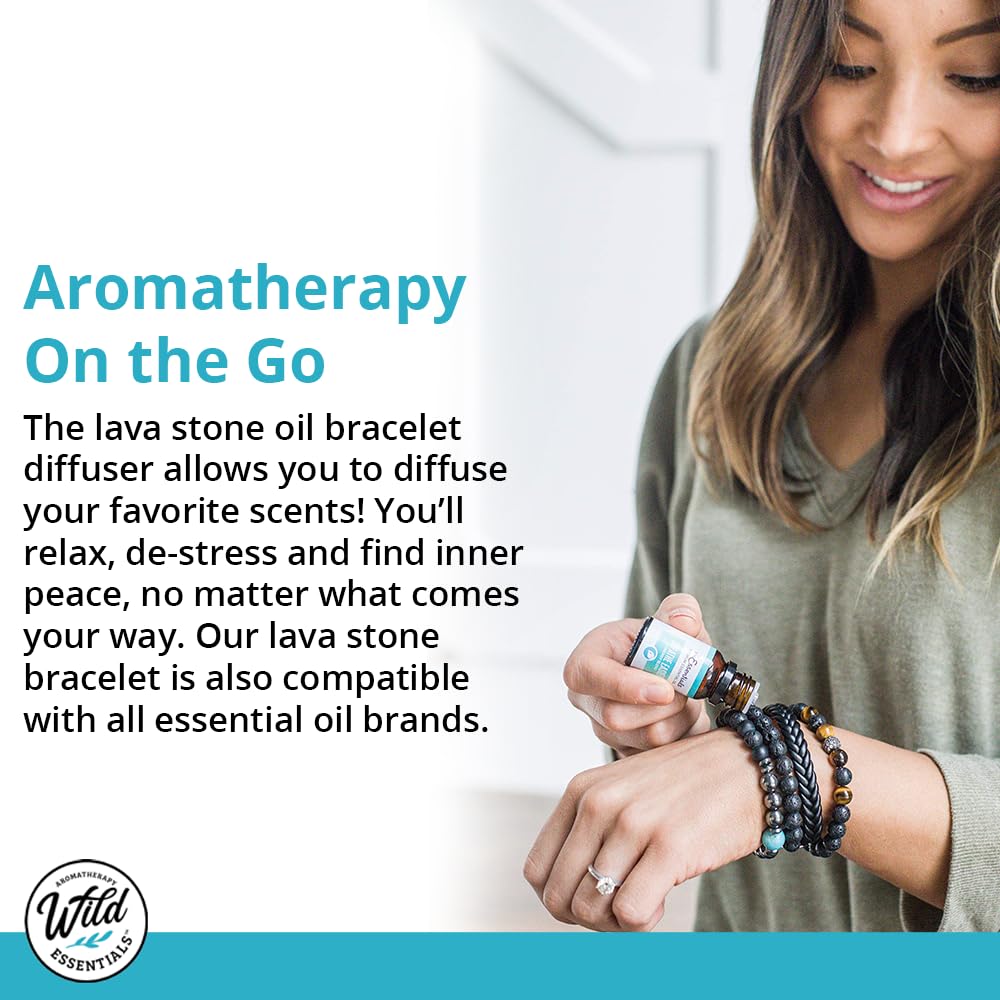 Wild Essentials Triple Band Namaste Lava Stone Essential Oil Diffuser Wrap Bracelet, Expands to Any Size, Aromatherapy Jewelry Gift Set and 100% Pure Oils (Lavender, Lemongrass, Orange, Peppermint)
