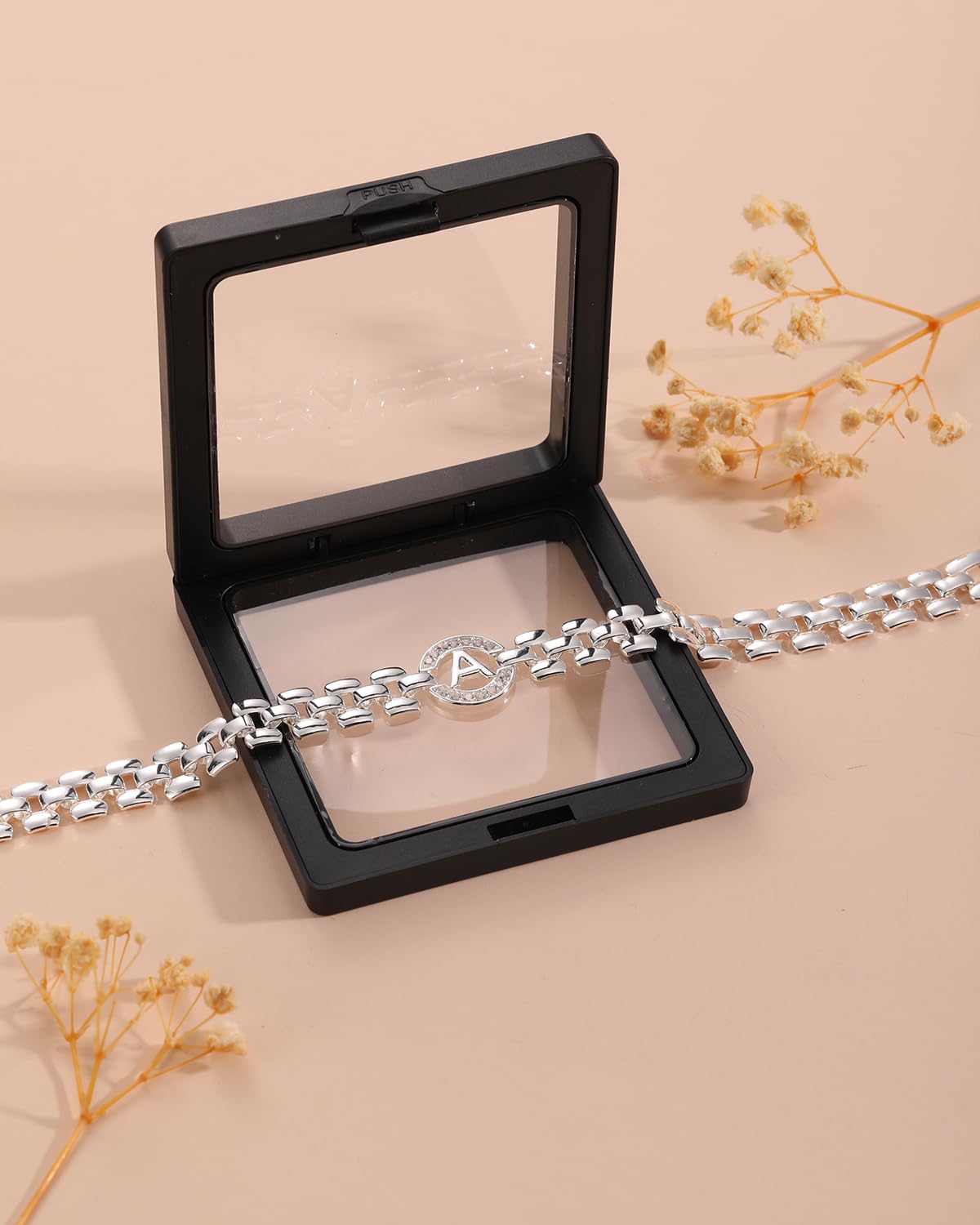 WEDDINEN Initial Bracelet,Silver Letter Bracelets for Women, Thick Bangle Wrist Gold Alphabet Bracelets, Christmas Gifts for Women Jewelry Initial A Charm Chain