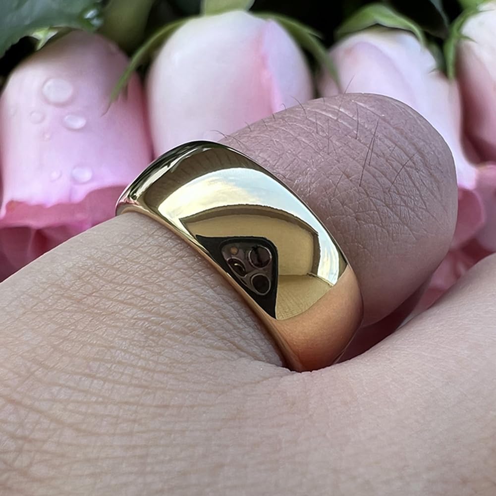 TUTISS 8mm Gold Tungsten Rings for Men Women Engagement Wedding Bands Domed Polished Comfort Fit Size 9