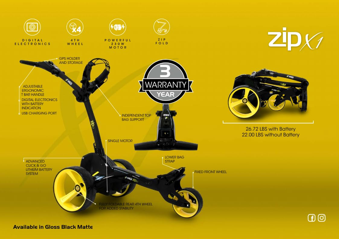 MGI Zip X1 Electric Golf Cart - 36 Hole Battery - (GPS Phone)