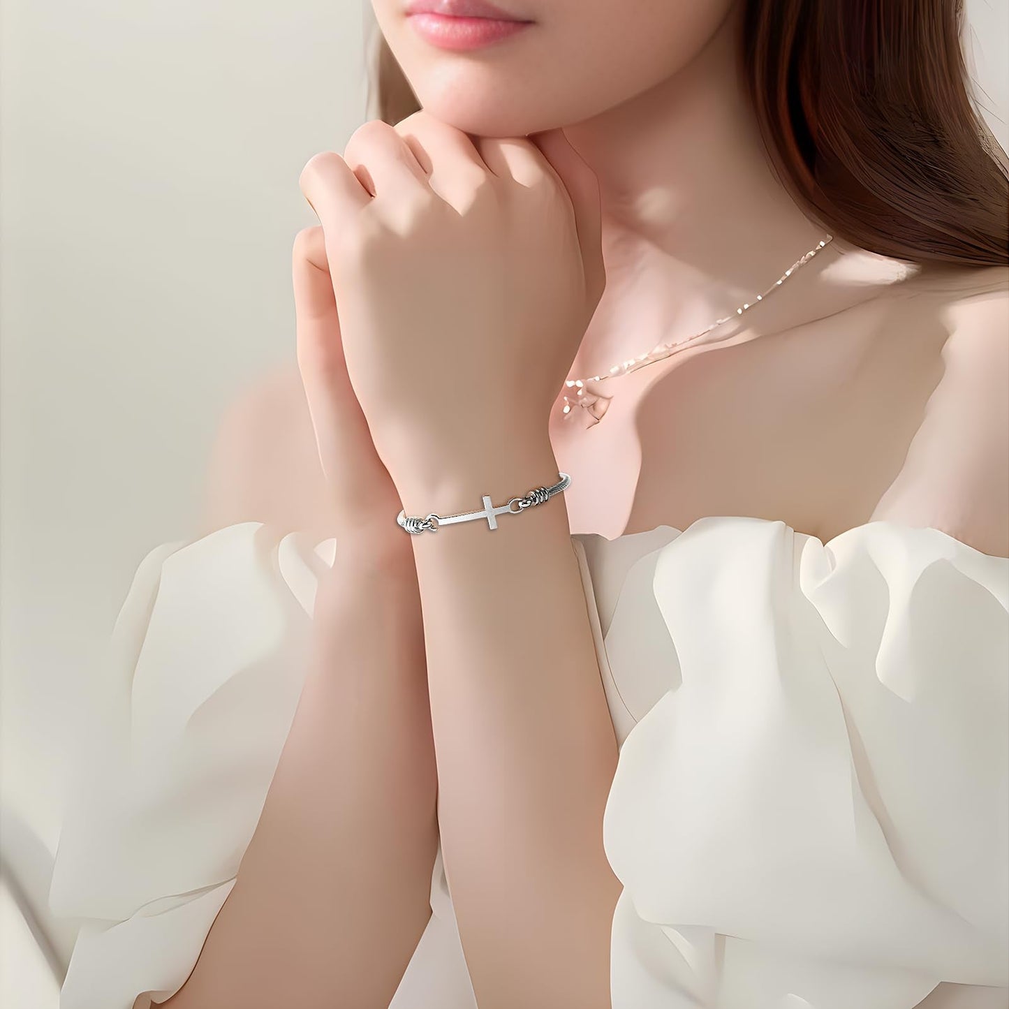 DS Religious Gift for Her Christian Cross Bracelet Bible Verse God is Within Her She Will Not Fall Inspirational Bracelets For Women Stainless Steel Jewelry Gift To Daughter Best Friend (Cross bracelet-Silver 5)