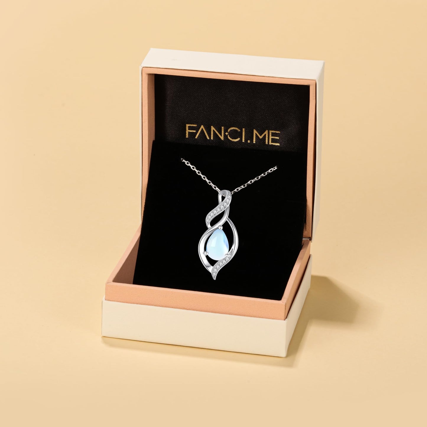 FANCIME June Birthstone Necklace for Women Moonstone Teardrop Necklace Sterling Silver Infinity Love Birthday Gifts for Mom Women Her, 16"+2" Inches