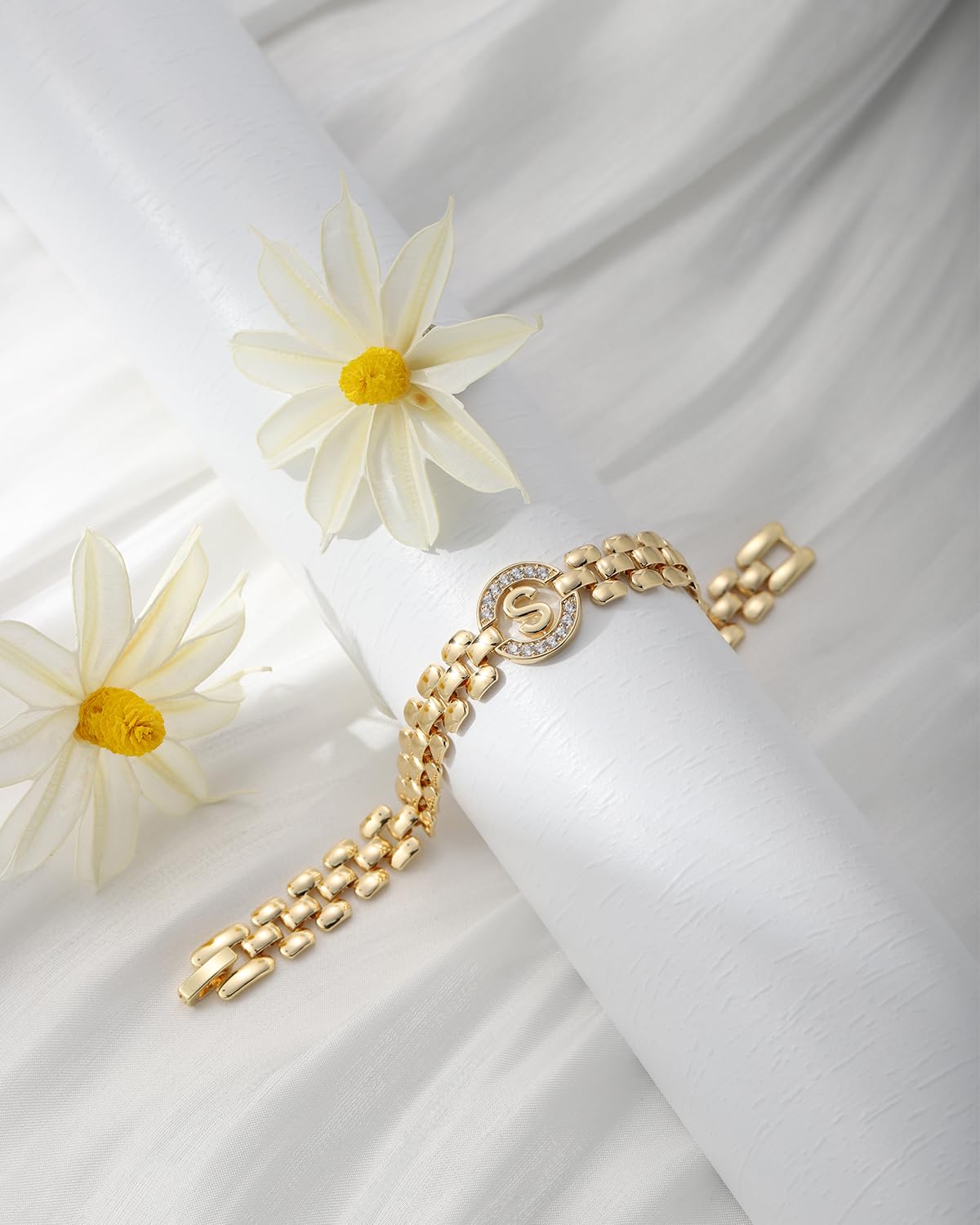 WEDDINEN Initial Bracelet,14K Gold Plated Letter Bracelets for Women, Thick Bangle Wrist Gold Alphabet Bracelet for Women, Christmas Gifts for Women Jewelry Initial J Charm Chain