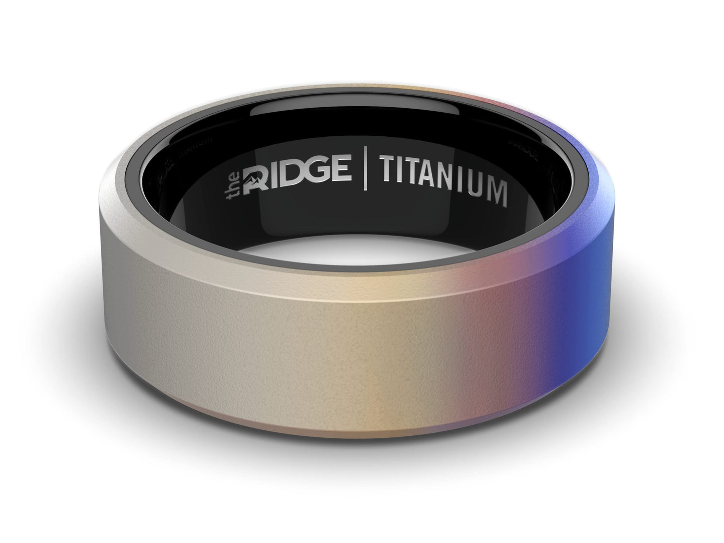 The Ridge Burnt Titanium Beveled Ring Comfort Fit Wedding Band - 8.5