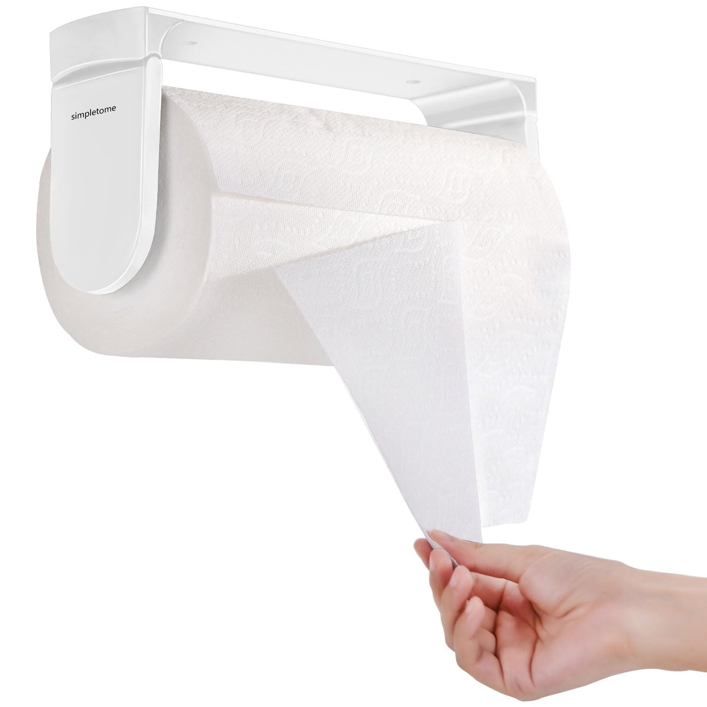 simpletome ONE HAND TEAR Paper Towel Holder Under Cabinet Adhesive or Drilling Installation Aluminum Alloy + ABS (Pearl Chrome Silver)