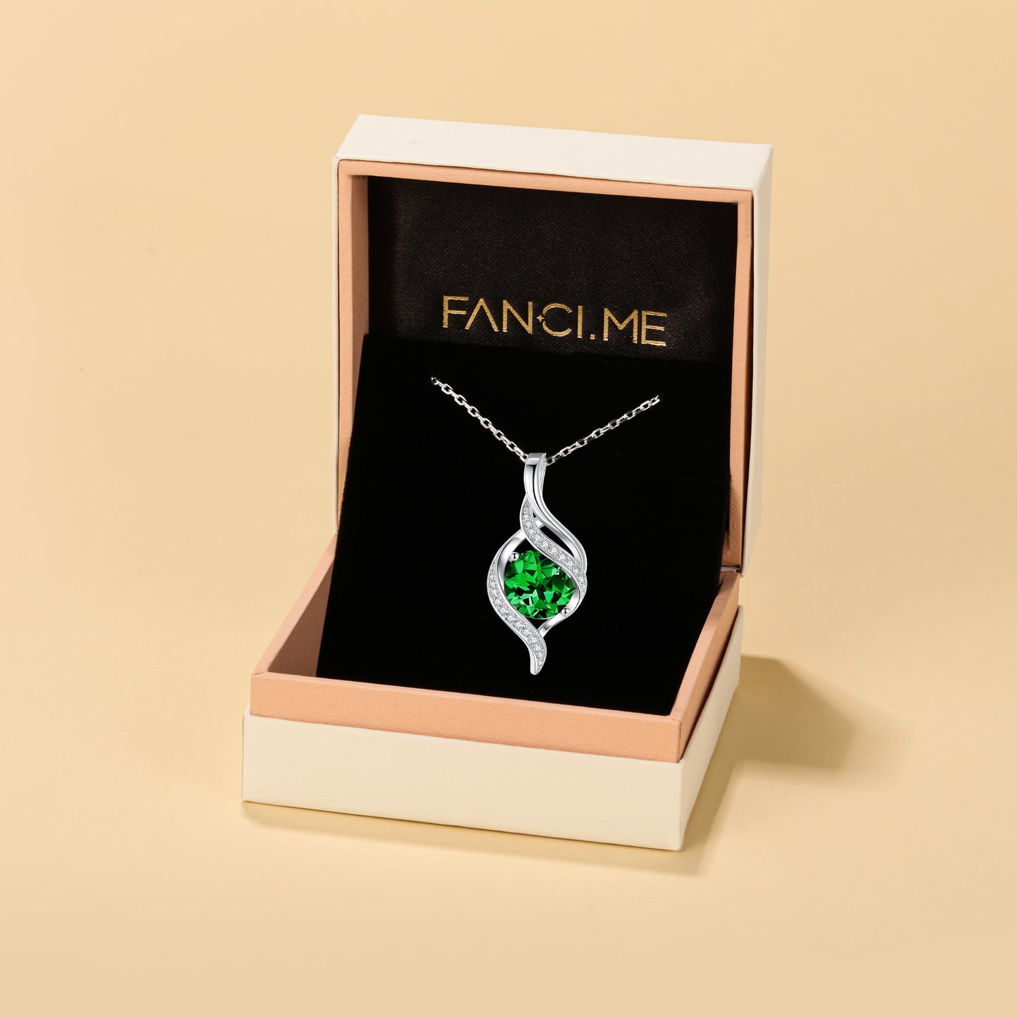 FANCIME May Birthstone Necklace for Women Round Emerald Necklace S925 Sterling Silver full Love Birthday Gifts for Mom Women, 16"+2" Inches