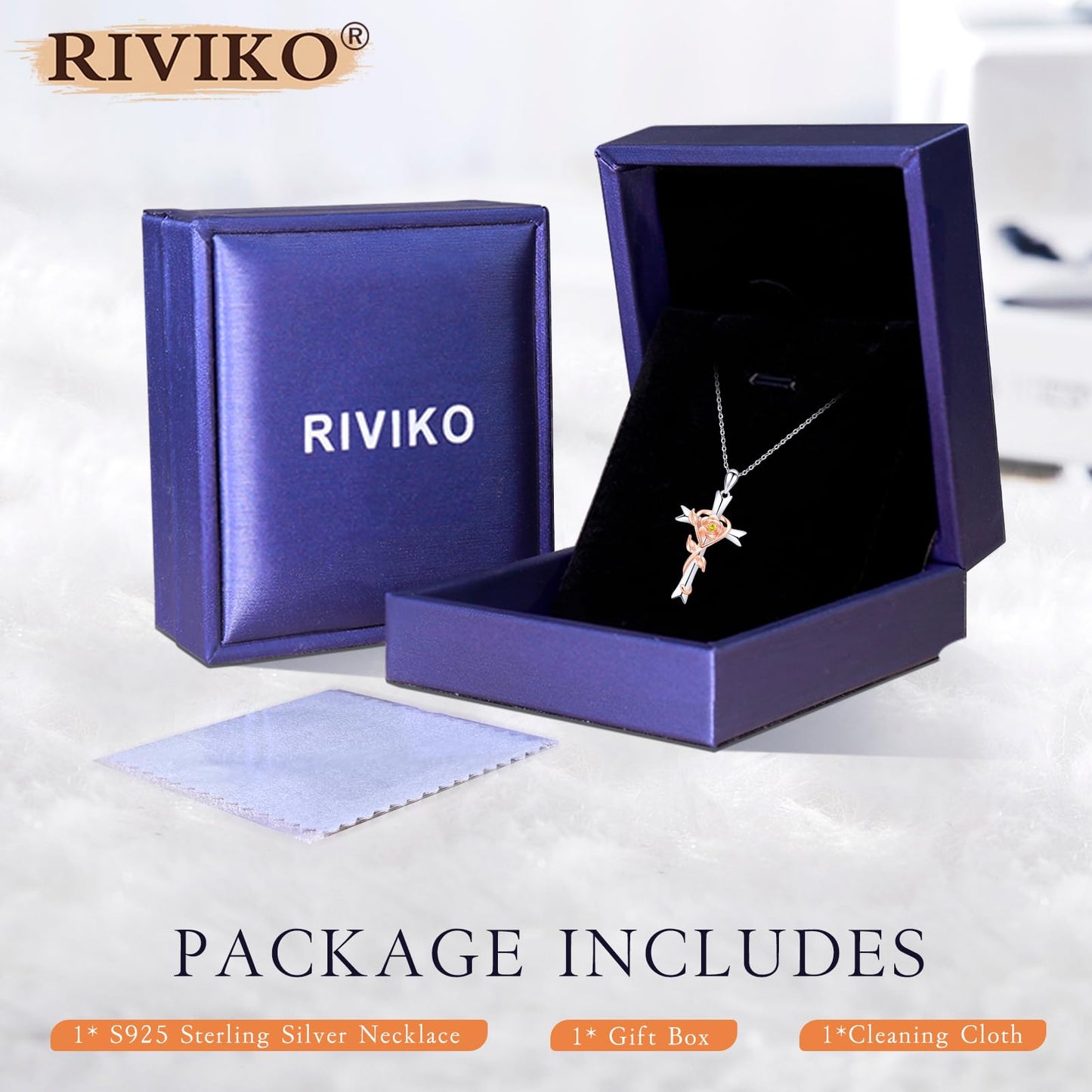 RIVIKO Mothers Day Gifts for Wife-925 Sterling Silver Cross November Birthstone Necklace for Women Cross Rose Pendant Necklaces Anniversary Jewelry Birthday Gift for Women Her Wife