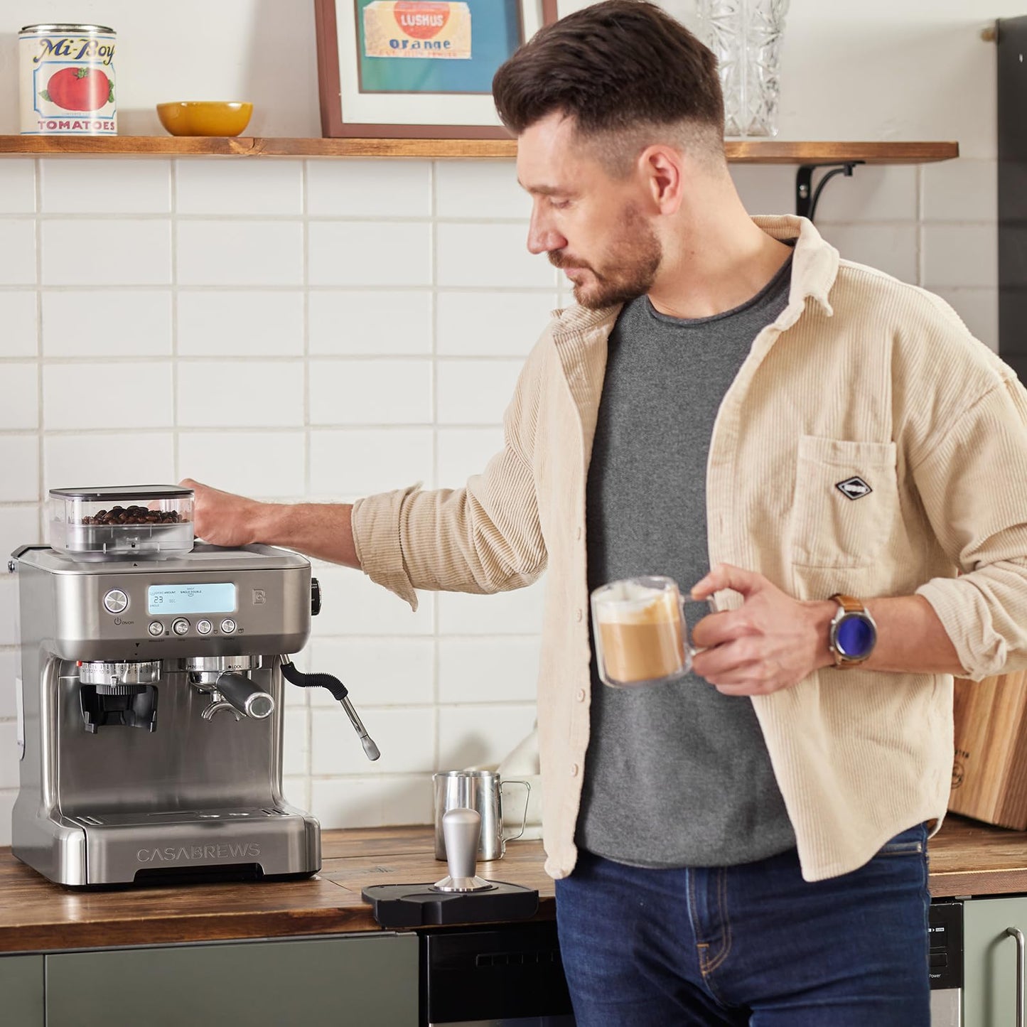 CASABREWS 5700Pro Espresso Machine with Grinder, Professional Coffee Maker with Milk Frother Steam Wand, Barista-Quality Cappuccino Latte Machine with LCD Display, Great for Coffee Enthusiasts