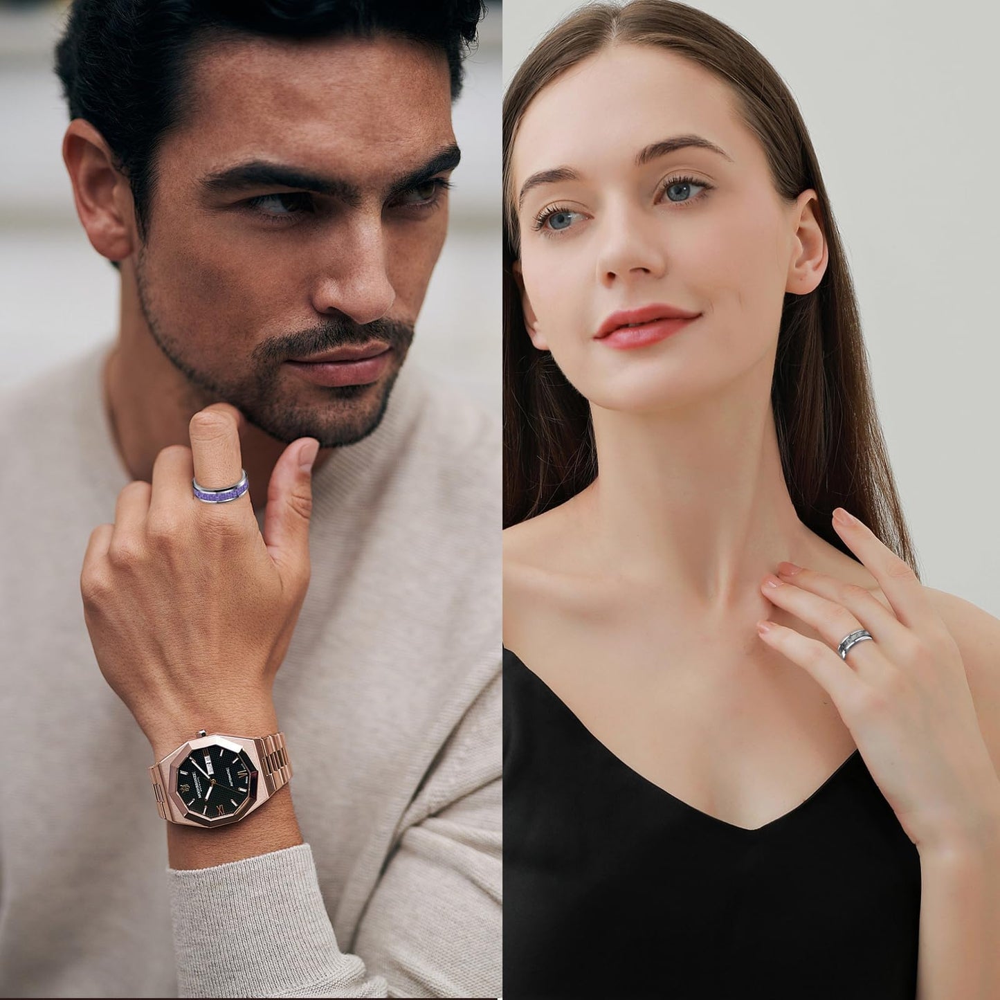 HJIMMNHONG New Carbon Fiber Fashion Rings Double Beveled Edge Delicate Polished Simple Stainless Steel Mens and Women Rings,8mm,Purple,Size11