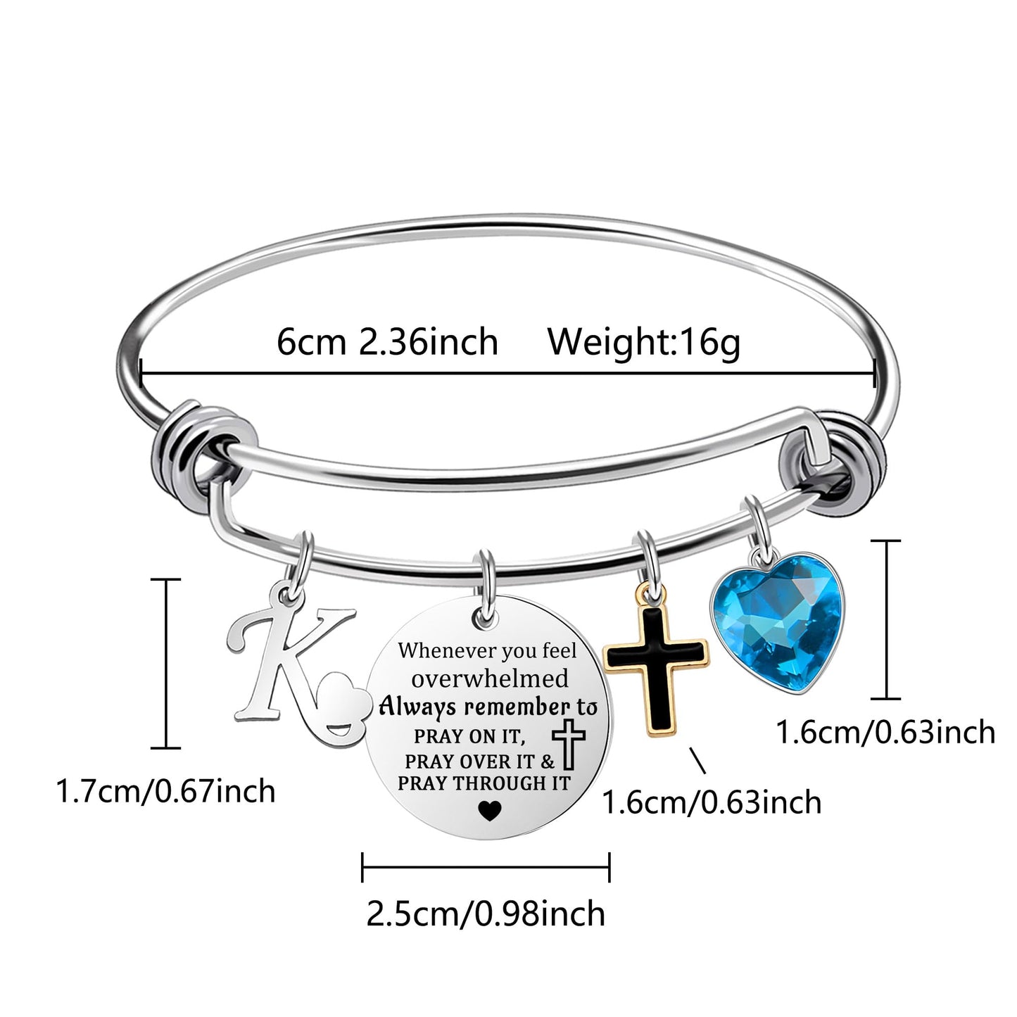 bifriend Inspirational Bracelet for Women, Initial Letter Charm bracelet for Female Cross Motivational Gifts for Her Daughter Sister Friends Back to School Birthday Christmas Presents (K)