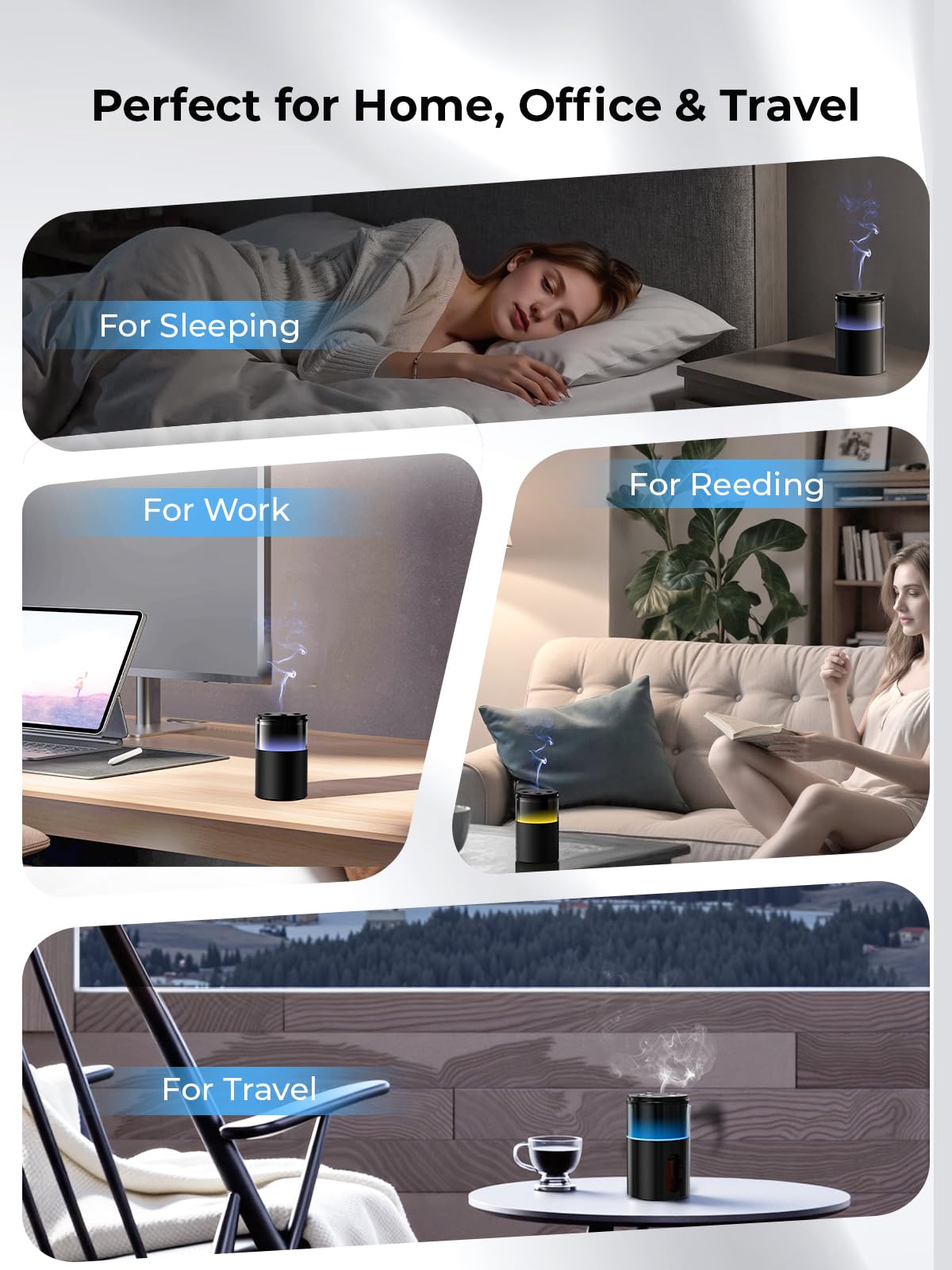 Pmsusoow Waterless Diffuser for Essential Oil: Mini Battery Scent Diffuser for Room&Home&Car with 9 Colors LED Light - Aroma Cool Mist Machine Charcoal Black