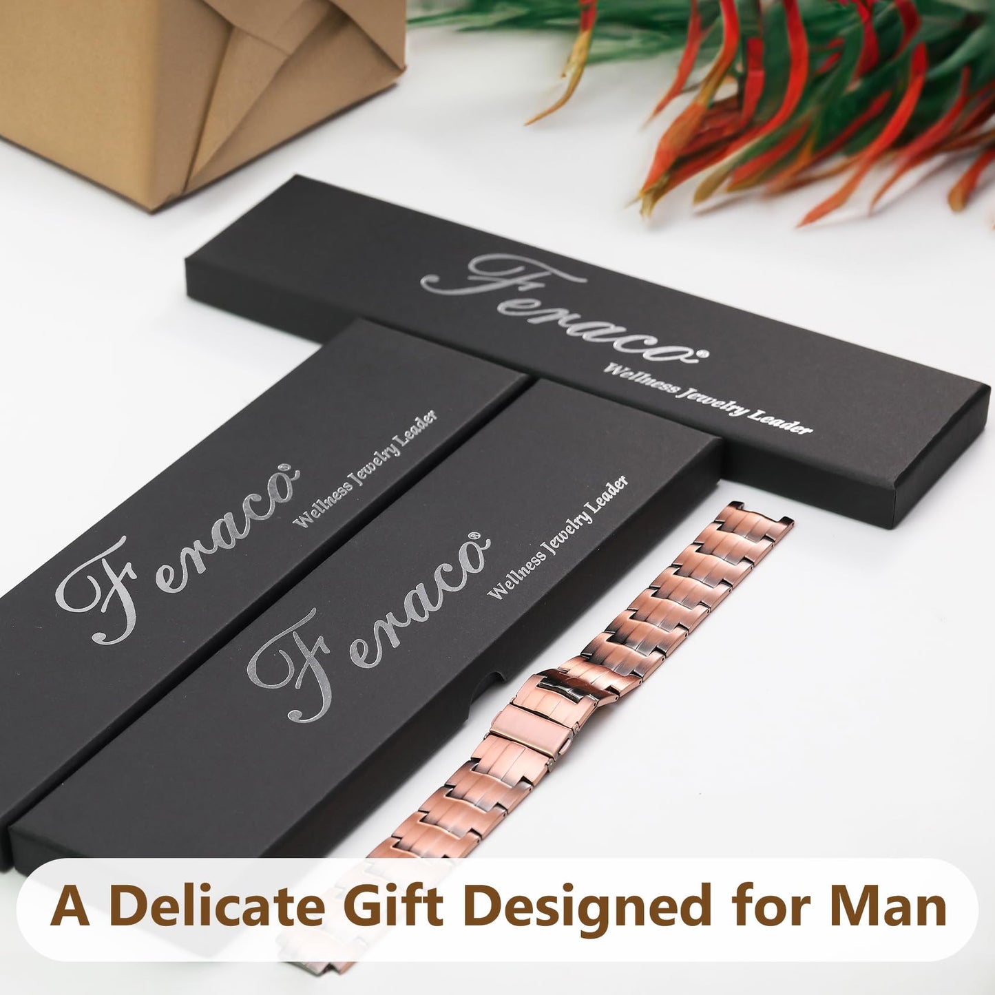 Feraco Copper Bracelet for Men - Ultra 3X Strength Adjustable Magnetic Therapy Bracelet with Sizing Tool and Premium Fold-Over Clasp