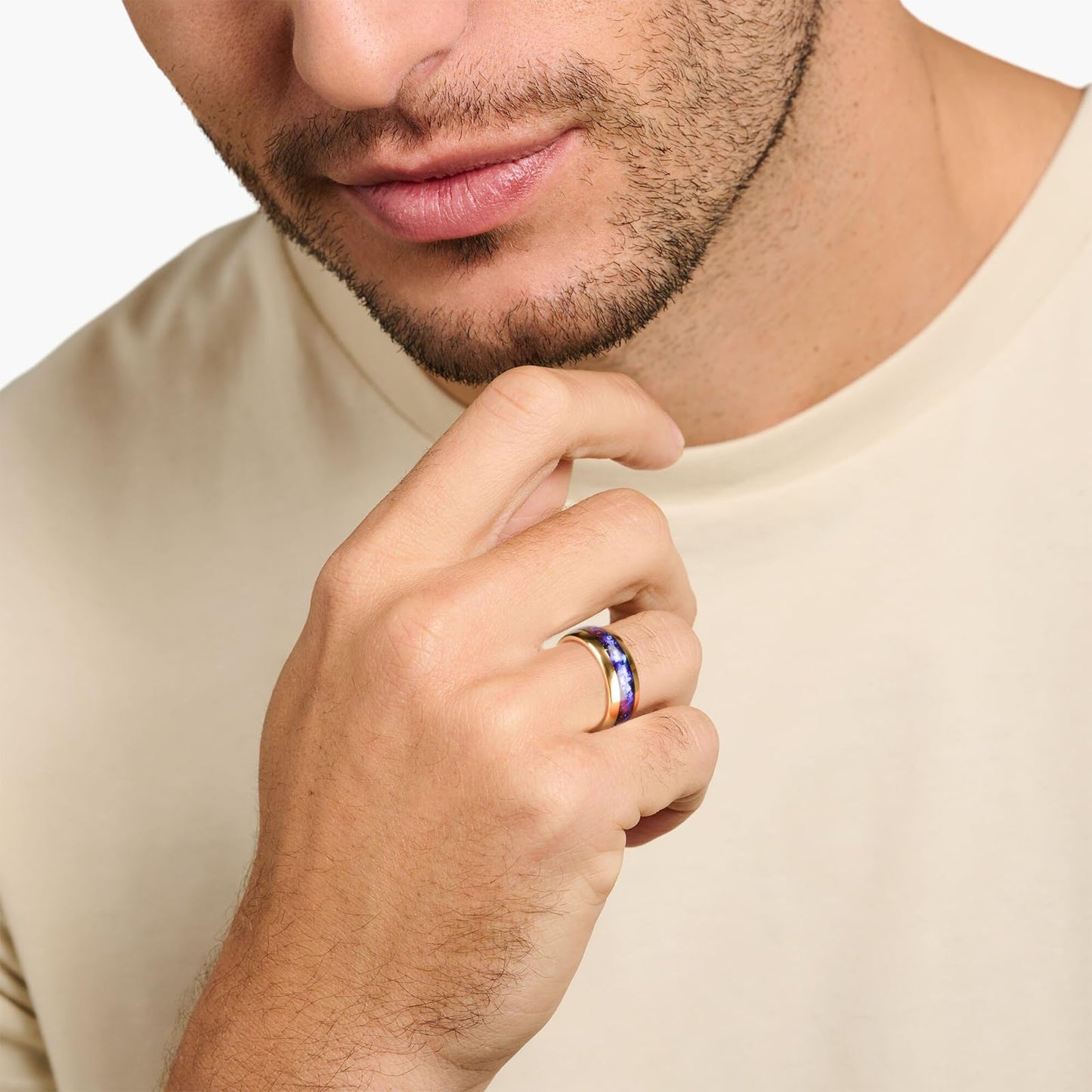 JEWPER 8mm Men Womens Wedding Band Tungsten Rings Gold Fashion Promise Carbide Inlaid Galaxy Sandstone Matte Finish Edge Comfort Fit Size(9)