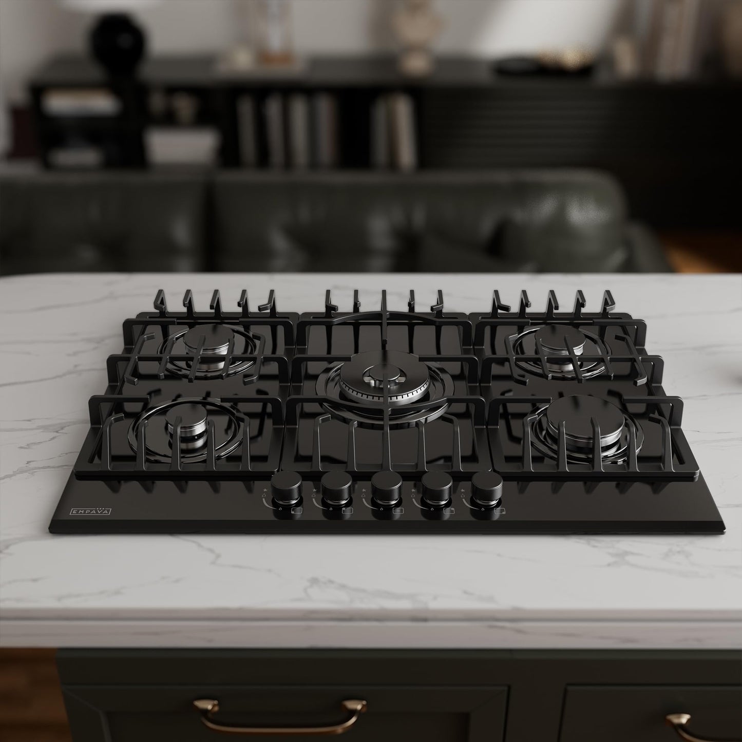 Empava 36" Bulit-in Tempered Glass Gas Cooktops 5 Italy Imported Sabaf Burners Stove Tops, 36 Inch, Black