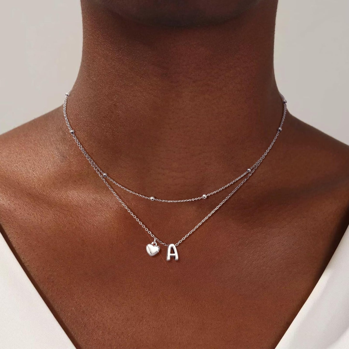 adoyi Silver Heart Initial Necklaces for Women 14k Gold Plated Layered bubble Letter Necklace Dainty Heart O Pendant Necklace Stack Birthday Valentines Gifts for Women Jewelry