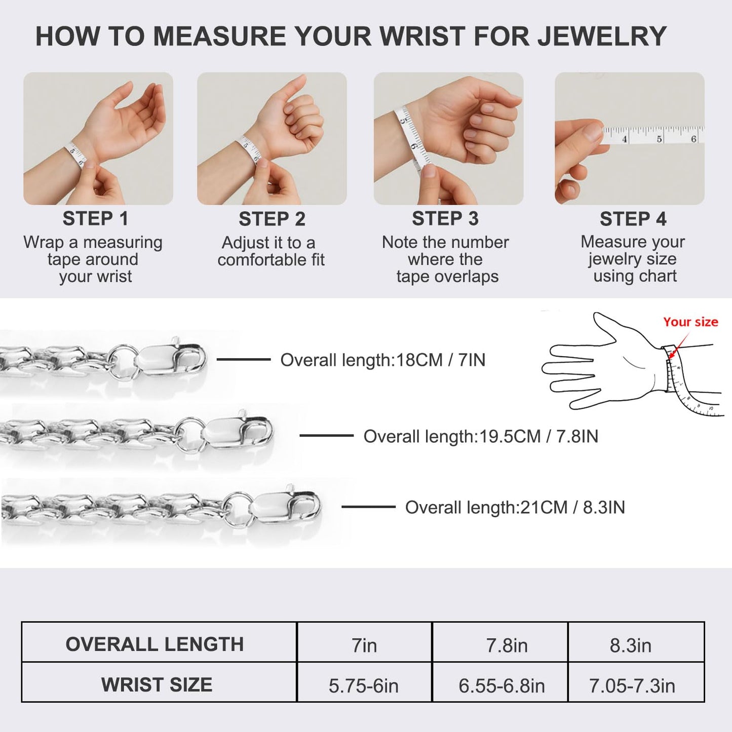 AIAINAGI Silver Link Chain Bracelets for Women Men 7mm Stainless Steel Paperclip Bracelets Rectangle Solid Chunky Chain 7/7.8/8.3Inches Unisex Wrist Jewelry Gift for Mother(8.3inch)