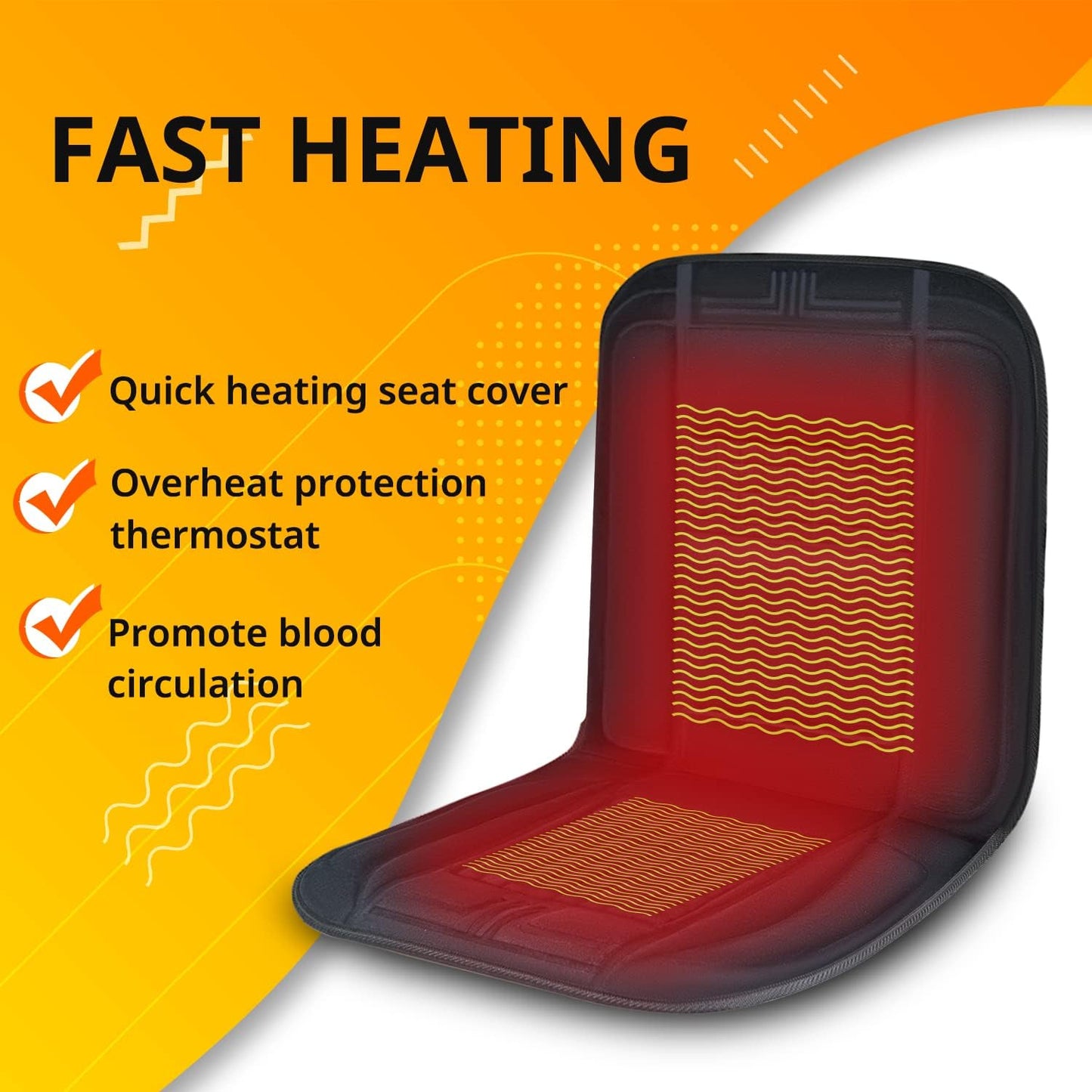 CARSHION Heated Seat Cover 22“ Wide with Fast Heat Large Size Warmer for Winter