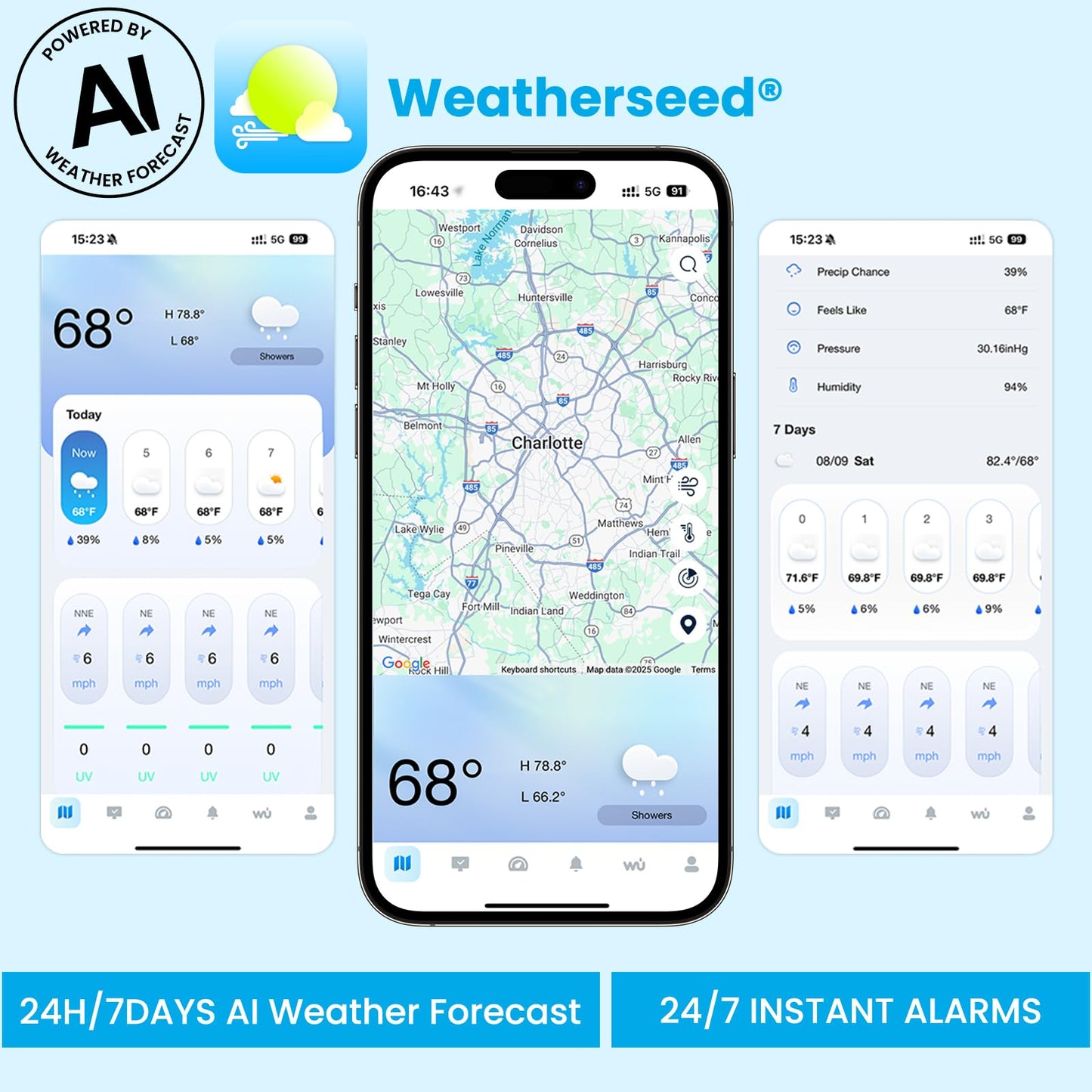 Sainlogic SA9 Plus Smart WiFi Weather Stations Wireless Indoor Outdoor Sensor 24/7 Weather Forecast by Weatherseedยฎ AI,Wind Speed and Rain Gauge Outdoor,UV,Alerts & 2-Year Data Export