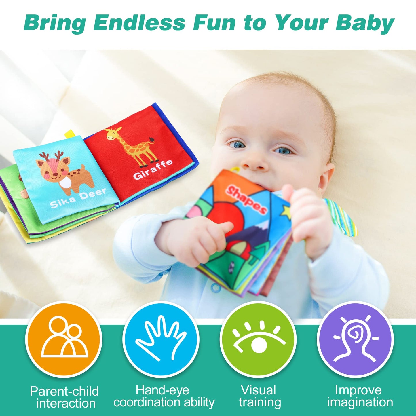 Baby Bath Books, Nontoxic Fabric Soft Baby Cloth Books, Early Education Toys, Waterproof Baby Books for Toddler, Infants Perfect Shower Toy, Kids Bath Toys Birthday Gift (Pack of 8)