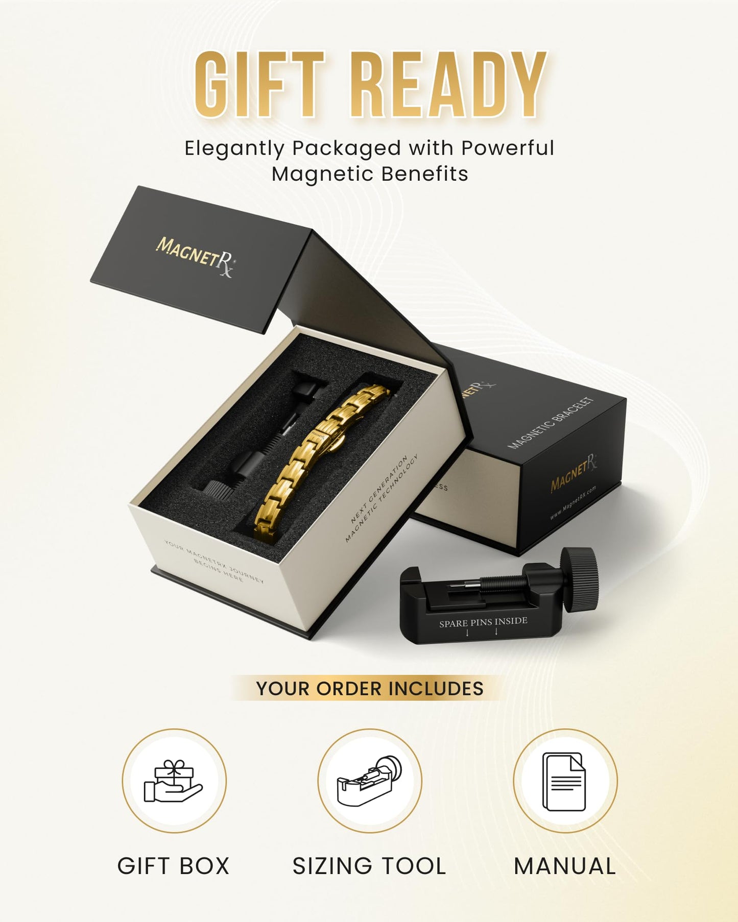MagnetRX® Magnetic Bracelets for Women - EllipseMAX 5X Strength 5,000 Gauss Magnets - Designed in USA & PATENT PENDING - Premium Titanium Womens Magnetic Bracelet & Adjustable Length (Gold)