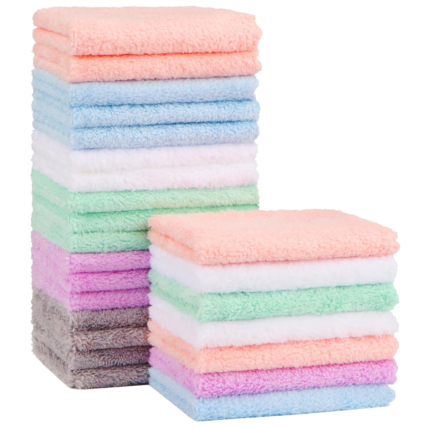 Orighty Paquete de 24 paños para bebé, 7 x 9 pulgadas, toallas de microfibra de vellón coral, paños de lavado súper suaves y absorbentes para recién nacidos, bebés y niños pequeños, suaves con la piel