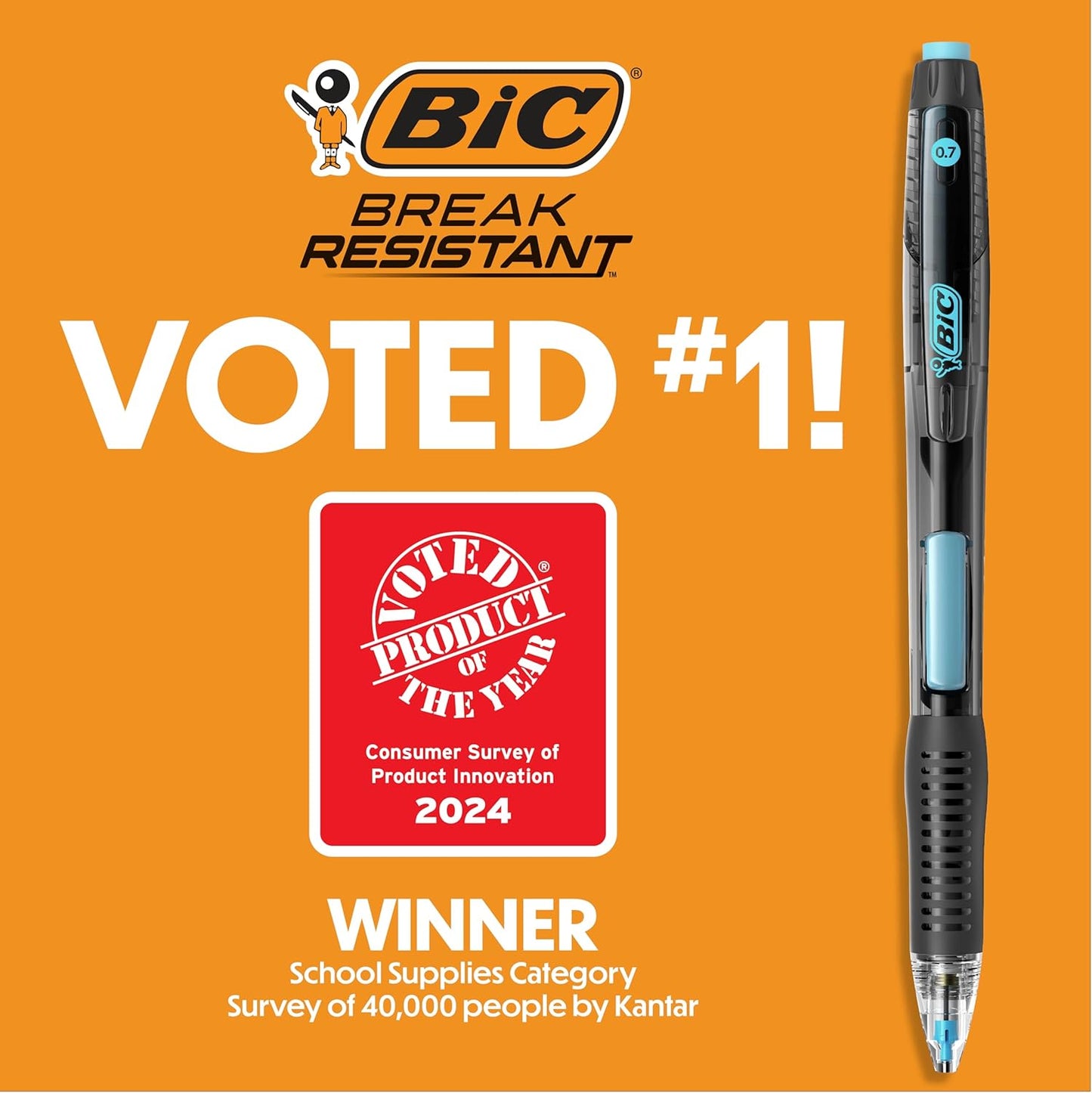 BIC Break Resistant Mechanical Pencils with Erasers, No. 2 Medium Point (0.7mm), 4-Count Pack Pencils for School or Office Supplies, Lead and Eraser Refills