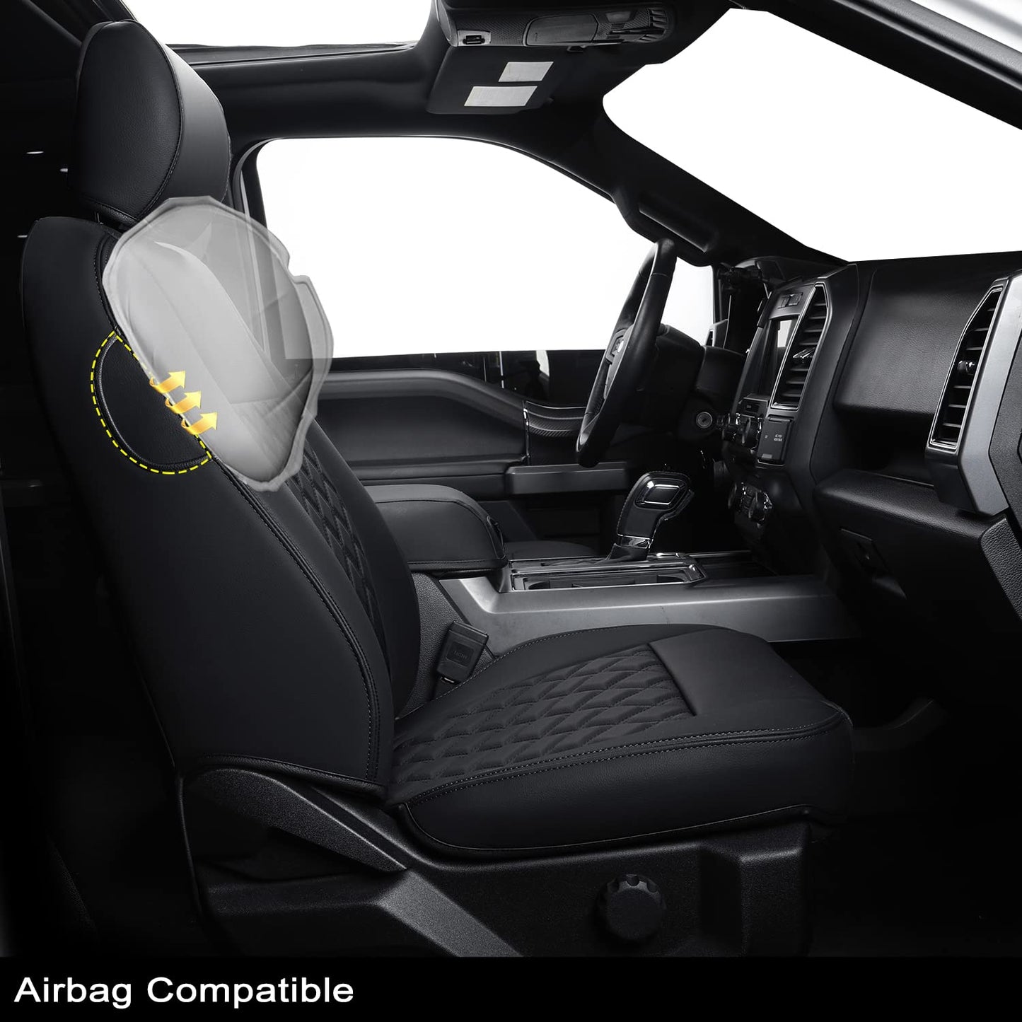 LUCKYMAN CLUB Custom Seat Covers X06-XLT for F150 SuperCrew 2015-2025 Pickup Car Truck, Waterproof Faux Leather, Full Coverage, Also Fit 2017-2025 F250/F350 (Black Full Set)