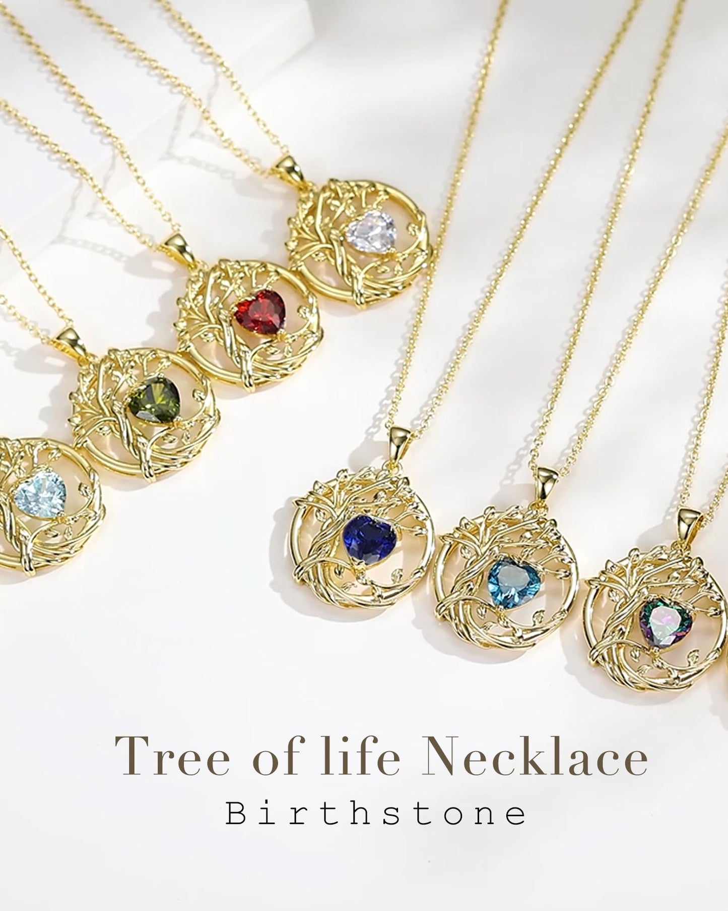 FANCIME Tree of life Birthstone Necklace for Women Sterling Silver Yellow Gold Plated Sapphire Pendant September Blue Gemstone Anniversary Mothers Day Gifts for Mom Wife Her