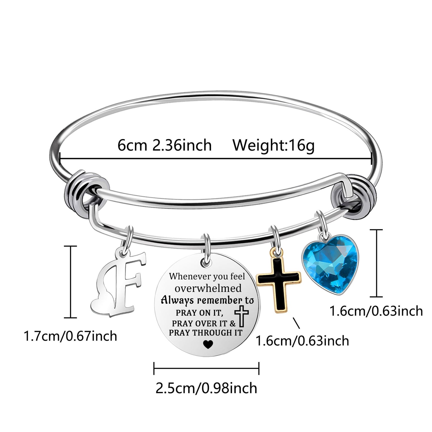 bifriend Inspirational Bracelet for Women, Initial Letter Charm bracelet for Female Cross Motivational Gifts for Her Daughter Sister Friends Back to School Birthday Christmas Presents (F)