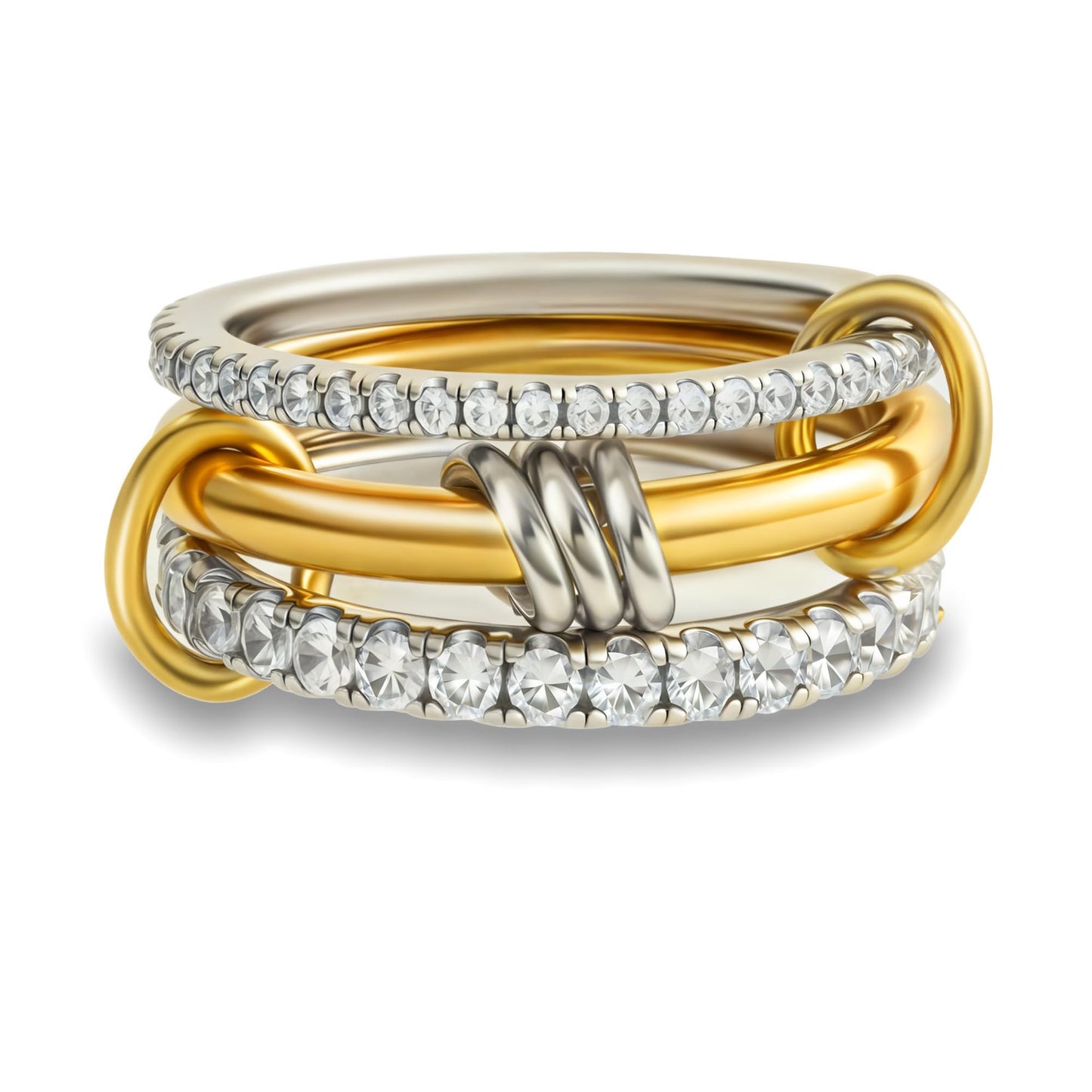 Gold Stackable Rings for Women Non Tarnish, 18k Gold Plated Cubic Zirconia Rings, Silver Gold Multi Ring Mixed Metals Stack Rings Set