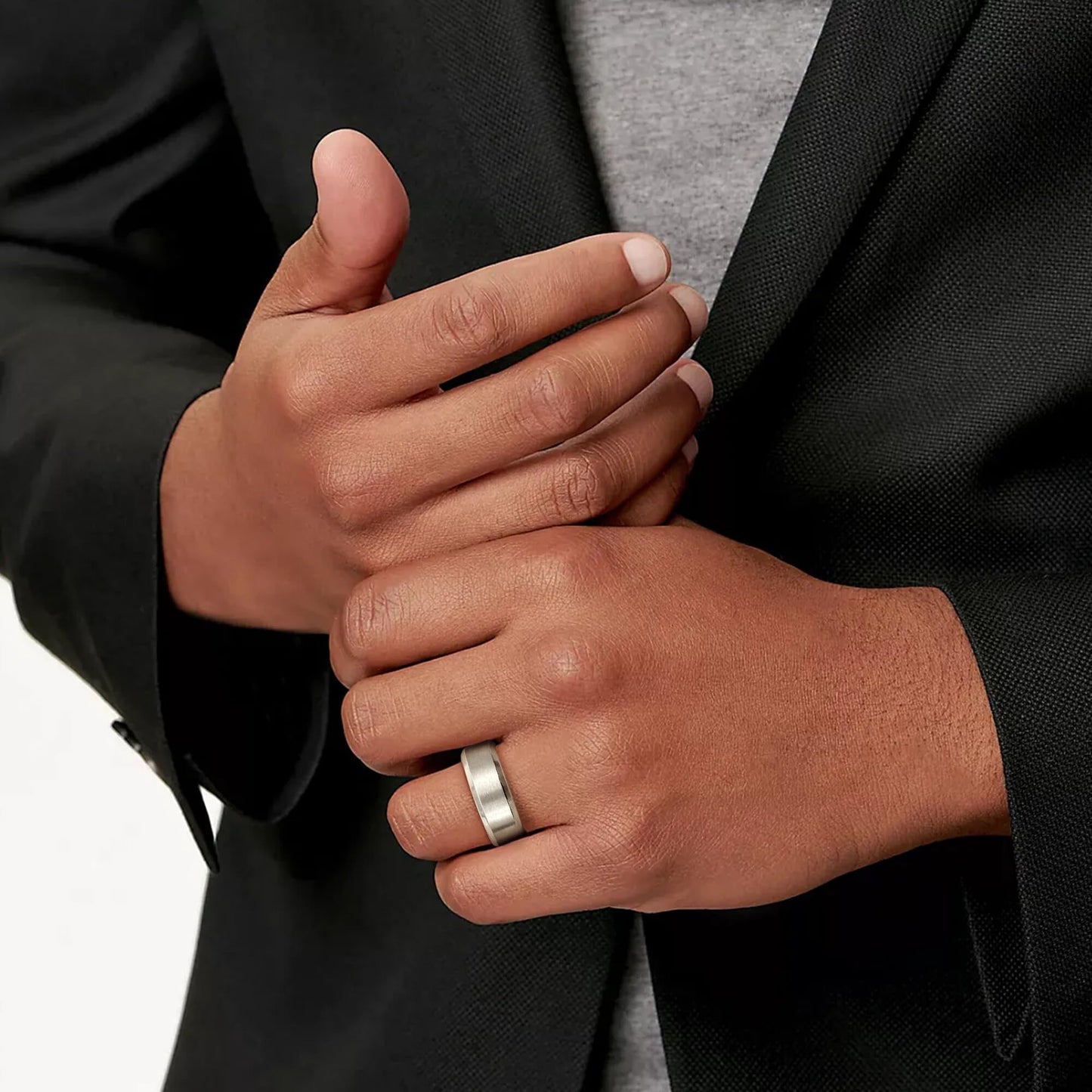 Jstyle Stainless Steel Rings for Men Women 8MM Wedding Band Rings Matte Surface - Beveled Polished Edge Mens Ring Size 8.5 Silver Plated Ring for Men