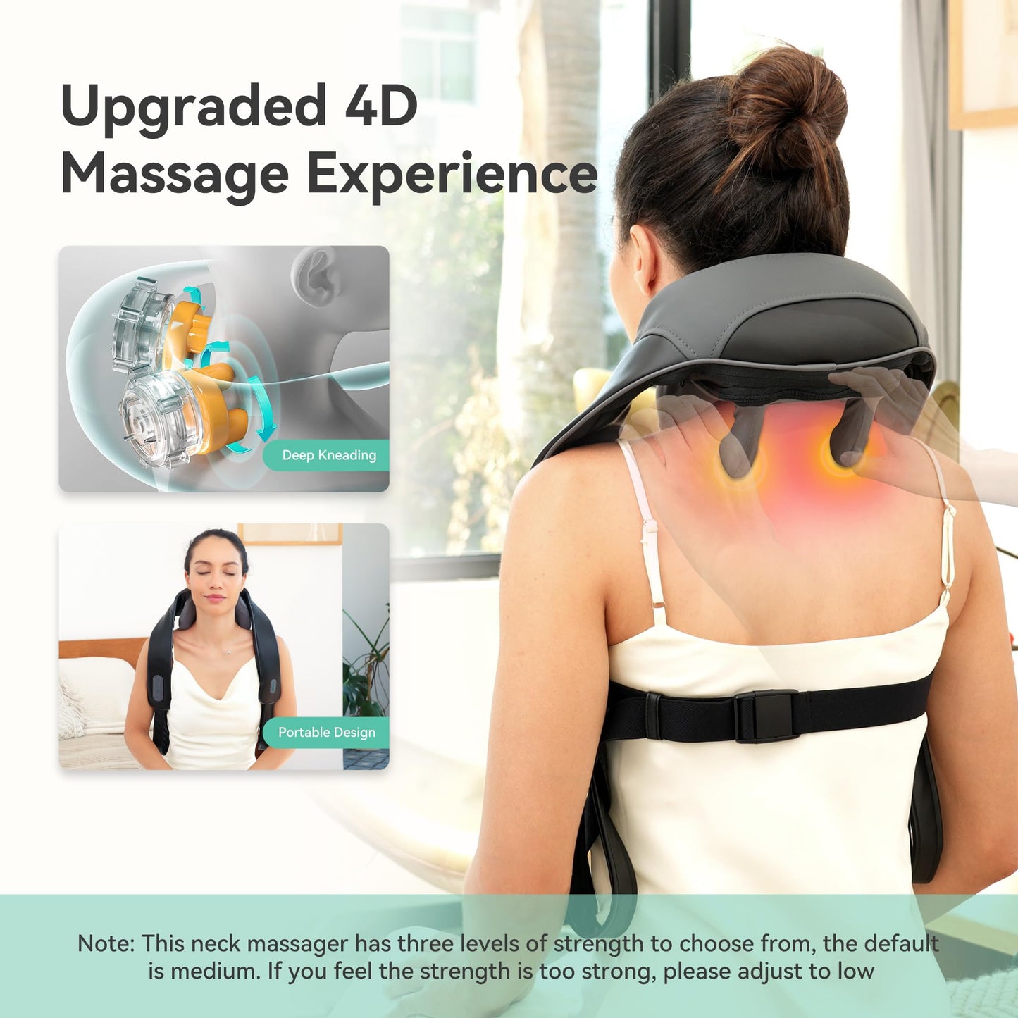 Snailax Cordless Neck Shoulder Massager with Heat for Pain Relief Deep Tissue, Upgarded 4D Kneading, Shiatsu Back Neck Massager Pillow for Neck, Shoulders Back, Gifts for Men Women Mom Dad