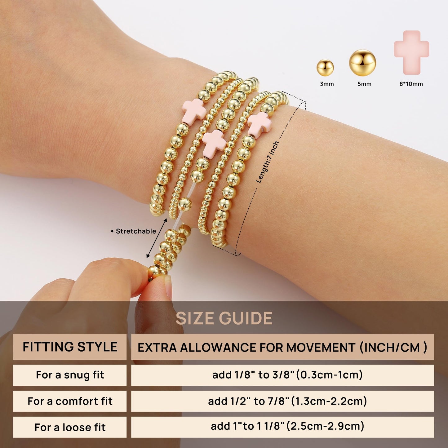 Yoosteel Gold Beaded Bracelets Set for Women - 14k Gold Plated Dainty Round Beaded Pearl Bracelet for Women Simplicity Stackable Jewelry Gifts(6 Pcs)