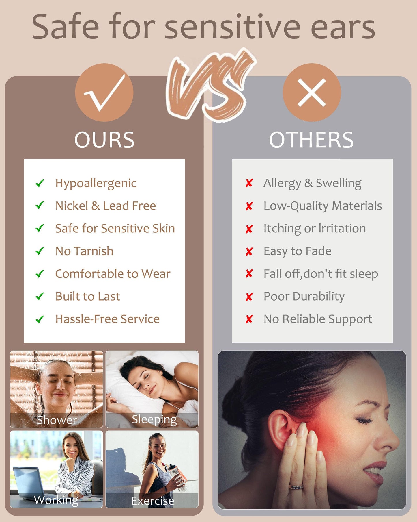 6 Pairs Stud Earrings Set, Hypoallergenic Cubic Zirconia Earrings 316L Stainless Steel CZ Earrings 3-8mm (Royal blue CZ)