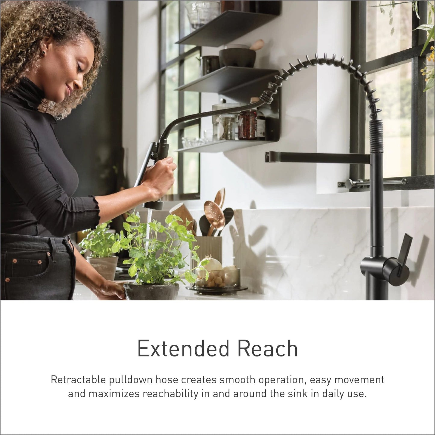 Moen Essie Spot Resist Stainless One-Handle High Arc Pre-Rinse Spring Pulldown Kitchen Faucet with Power Clean and Soap Dispenser, 87814SRS