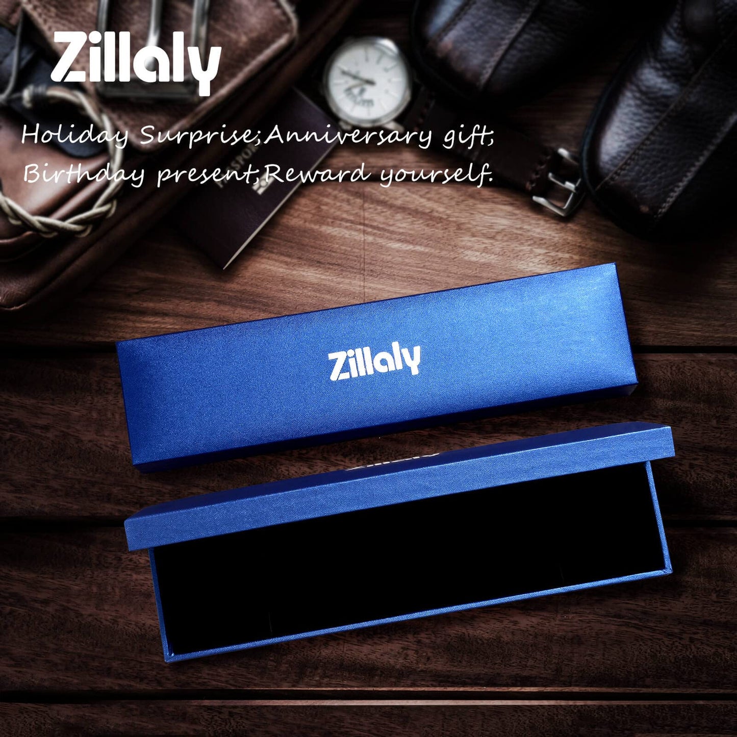 Zillaly Men's Stainless Steel Two-Tone Square Link diamond Bracelet in Black & Blue Ion-Plated Black (Silver)