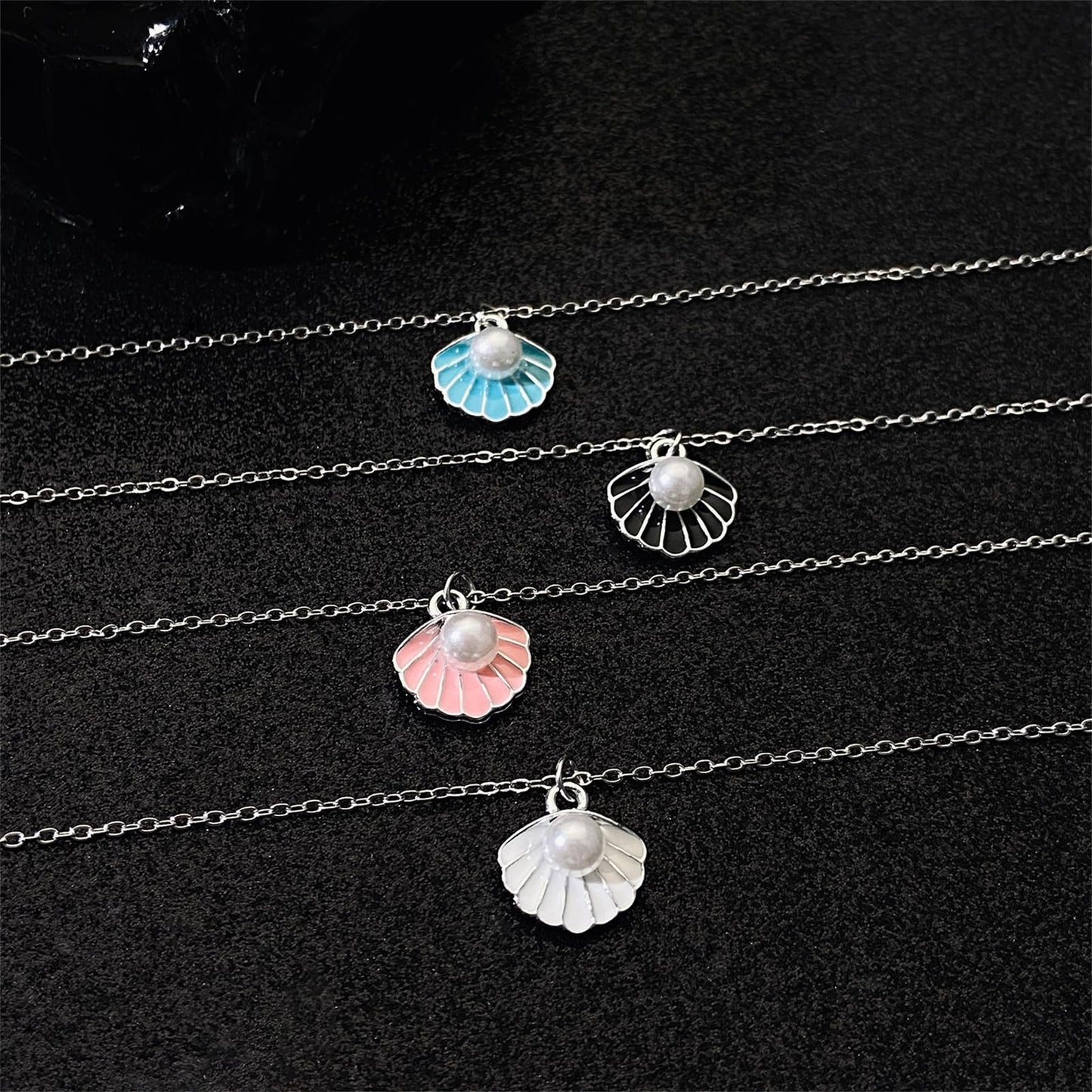 Seashell Pearl Pendant Necklace Gold Plated Boho Enamel Pink Blue Scallop Sea Shell Starfish Ocean Animal Chain Necklace for Women Hawaiian Summer Beach Holiday Fashion Jewelry Gifts (Pink)