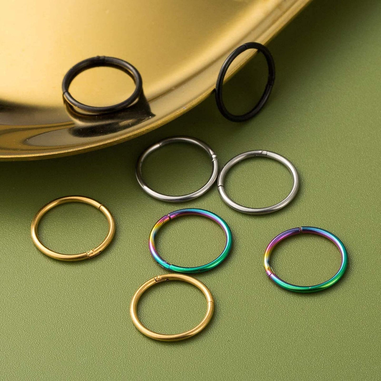 BOGKU 6pcs G23 Titanium Hinged Nose Rings Hoop 16 Gauge 7mm Nose Septum Clicker Segment Rings Cartilage Conch Tragus Helix Rook Hoop Earring Body Piercing Jewelry