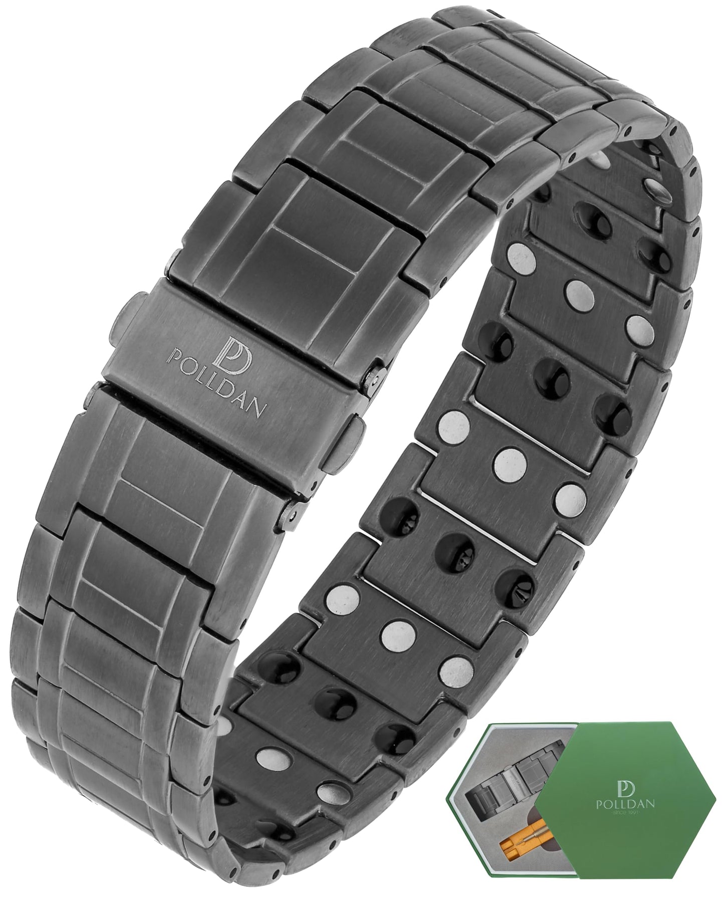 POLLDANĀ® Magnetic Bracelets For Men with 6200 Gauss Power | 3X Strength Mens Bracelet | Men's Jewelry with Fold-Over Clasp, Adjustable Length, Gift Box | Pulseras Magneticas Para Hombres (Gunmetal)